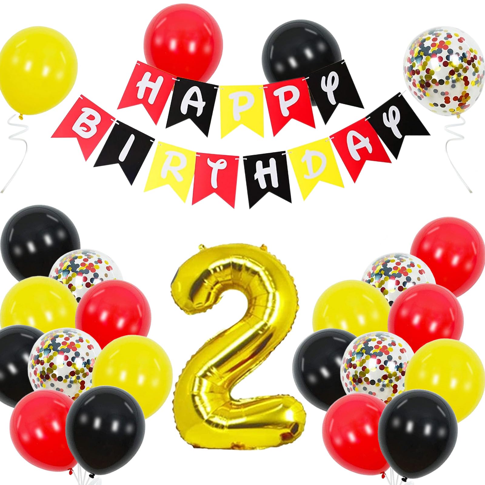 Cartoon Mouse 2nd Birthday Party Supplies-Mouse Theme Party Decorations Includes Happy Birthday Banner, Latex Balloons for Boy Girls Kids Mouse Theme