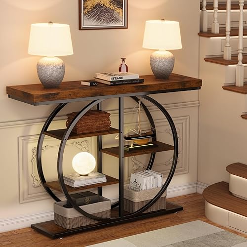 Miniatura 4 de Mesa consola de 41.3 pulgadas para entrada, mesa de sofá industrial con estantes de almacenamiento, decoración de acento estrecho, muebles de sala