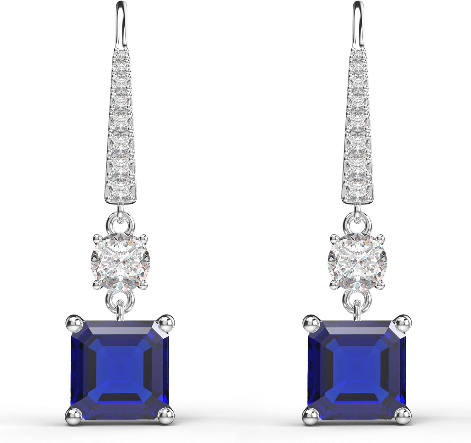 18K White Gold Plated Sterling Silver Square Asscher Cut Cubic Zirconia Dangle Earrings for Women Square CZ Diamond Drop Dangling Earrings for Women Mom - Image 2