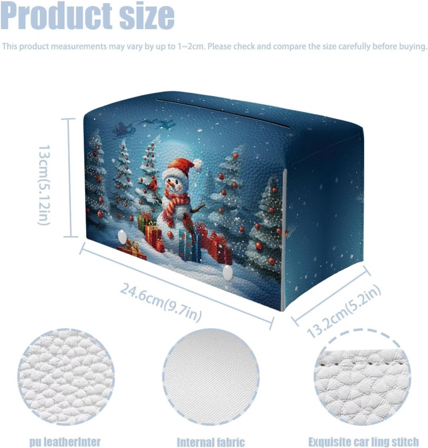 Rectangle Tissue Box Cover Snowman Forest Winter Decor Funny Cute Rectangular Holder Long Faux Leather Tissue Box Cover Festive Home Decor image 3
