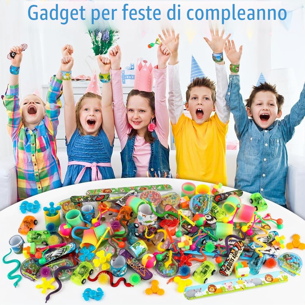 AmyBenton Gadget Compleanno Bambini, Regalini Compleanno Bambini Invitati, 120 pezzi Assortiti Accessori per Buste Feste Giocattolo, Giochi per feste di compleanno bambini
