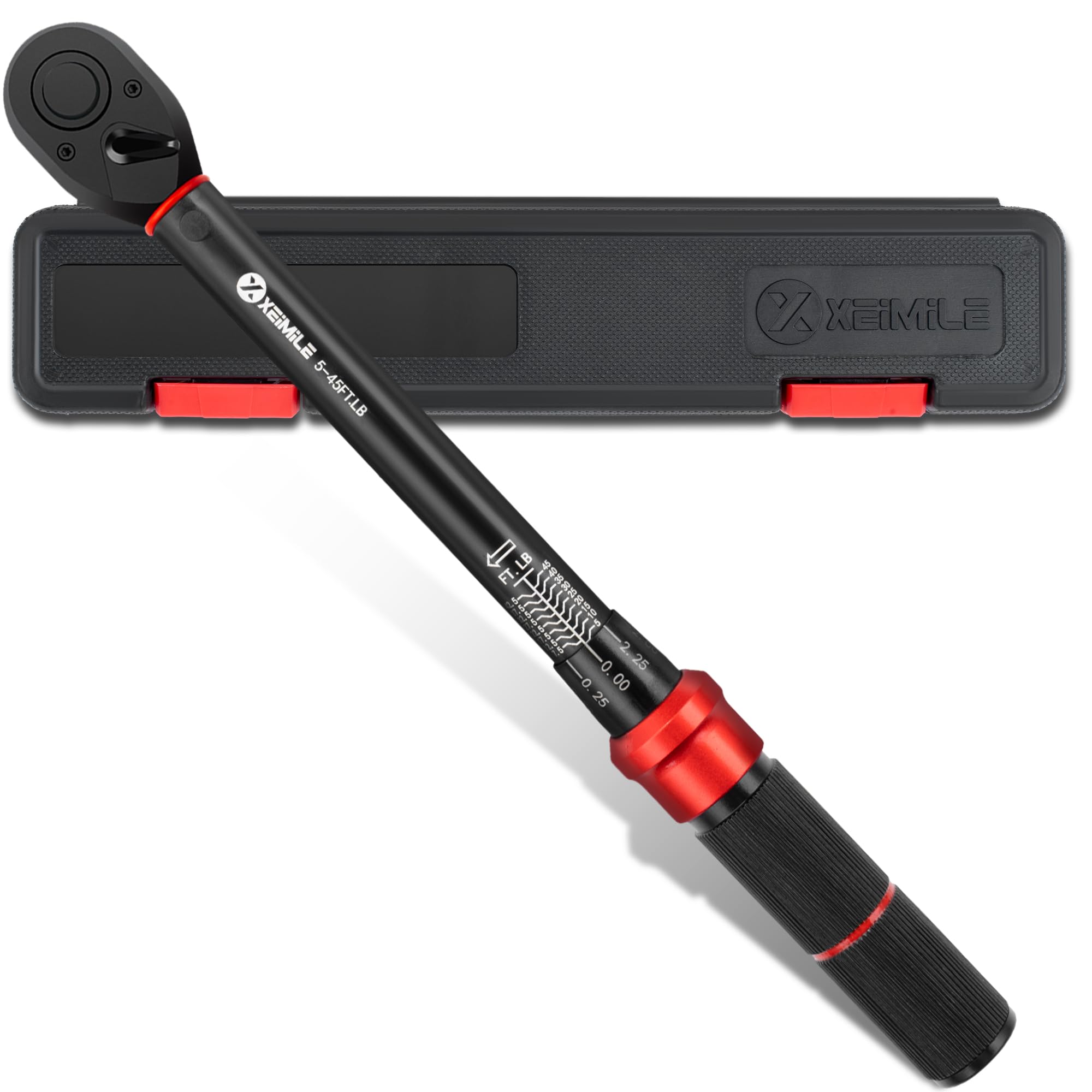 XEIMILE 3/8-Inch Drive Click Torque Wrench - 5-45 Ft-Lb/6.8-61Nm, Dual-Direction Adjustable 72 Tooth Click Torque Wrench with Dual Range Scales, High