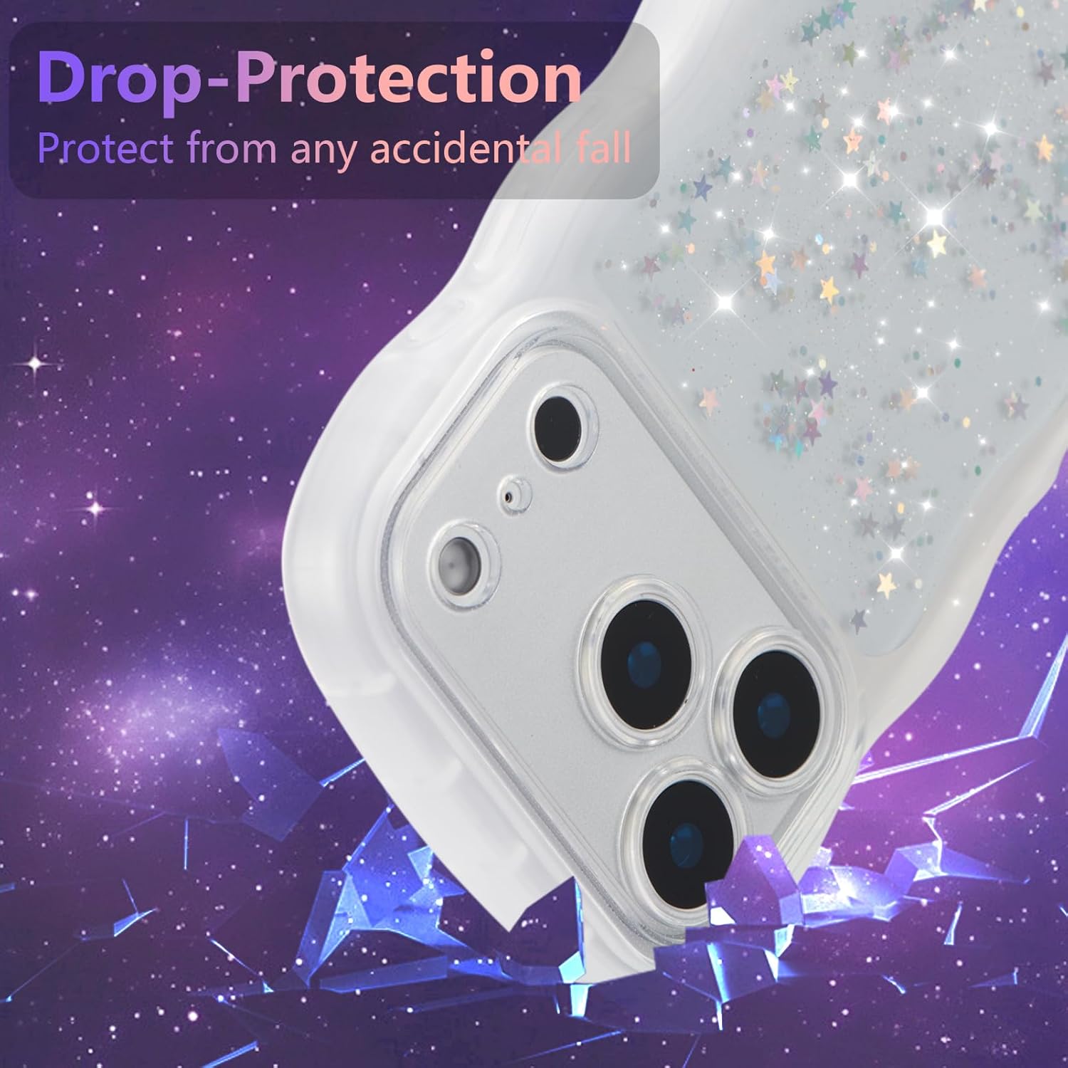 ZTOFERA for iPhone 17 Pro Max Case 6.9",Cute Curly Wave Case with Star Glitter,Clear Shiny Bling Soft TPU Shockproof Phone Protecive Cover for Women Girls-White - Image 4