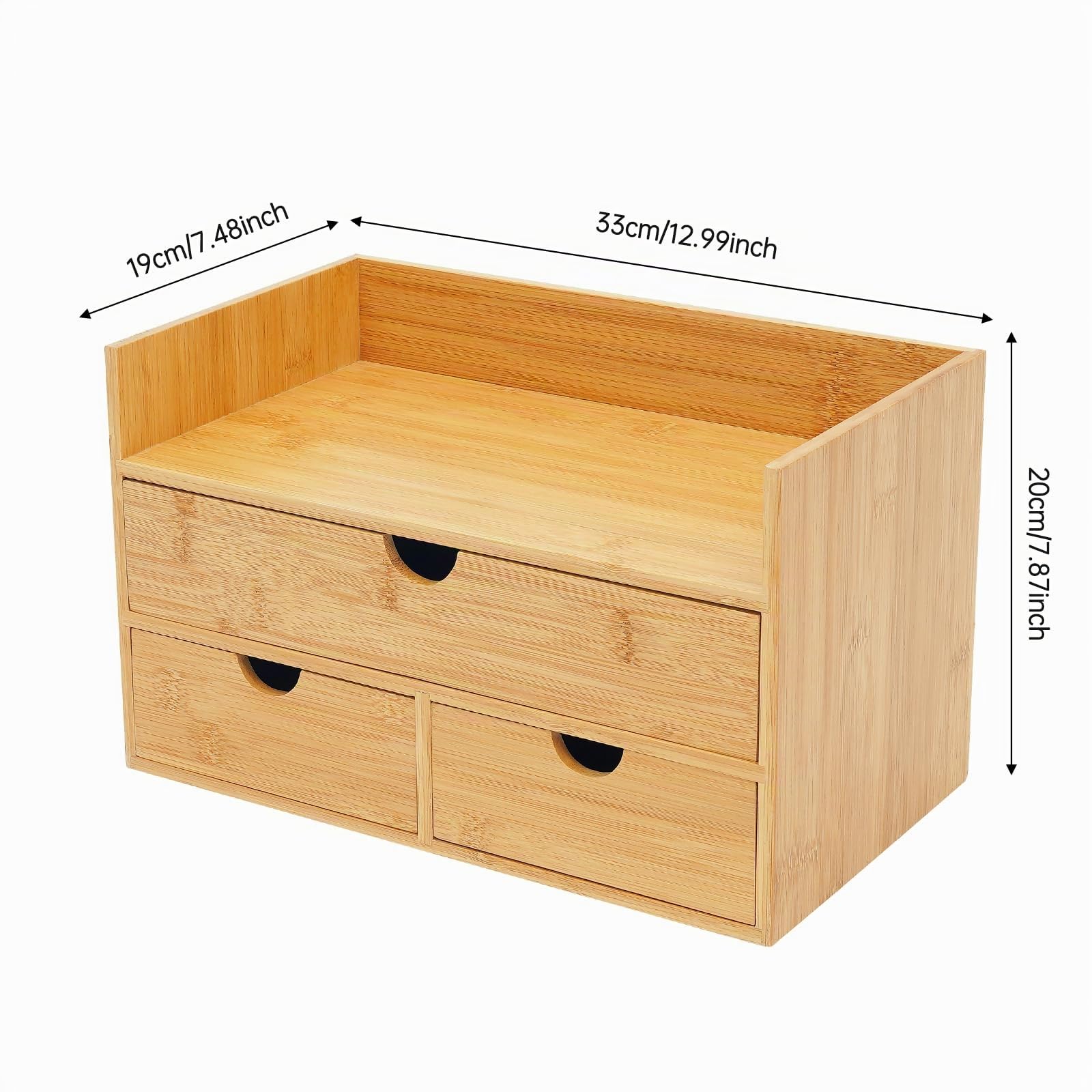 Organizer da scrivania in bambù con 3 cassetti, in bambù naturale, con parte superiore posizionabile, per ufficio, soggiorno, camera da letto