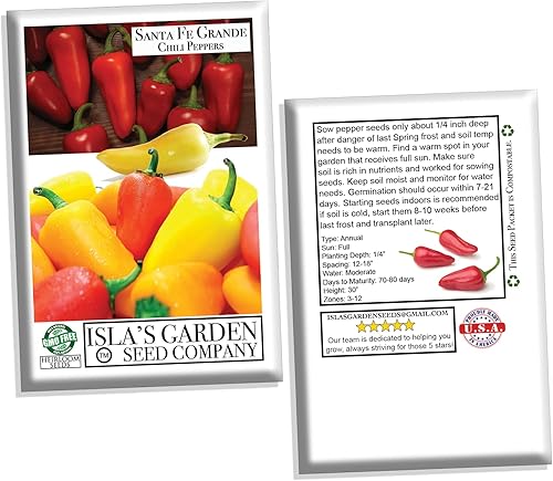 Miniatura 3 de Semillas de pimiento Santa Fe Grande para plantar, más de 50 semillas de reliquia por paquete, semillas de jardín de Isla (semillas de jardín de