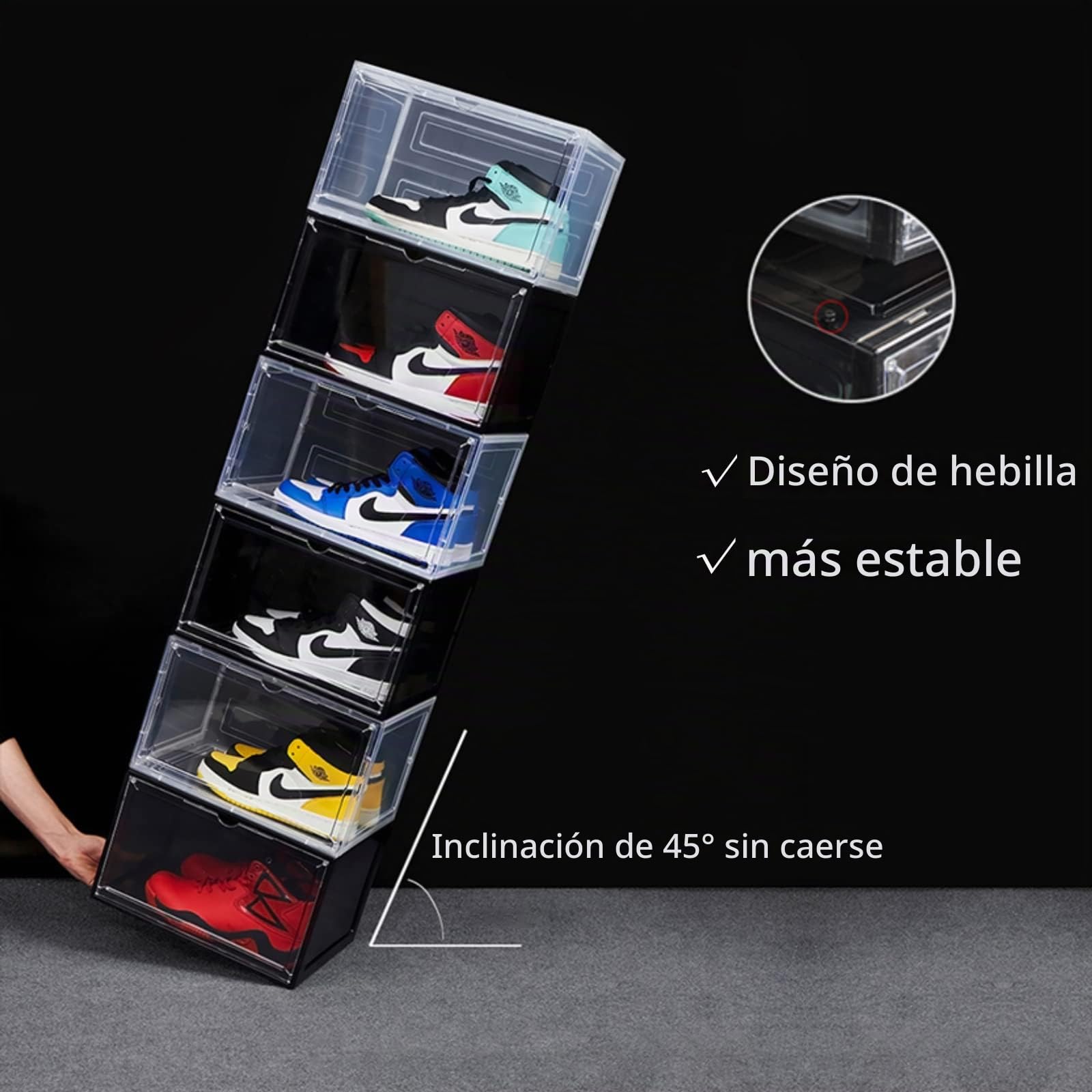 Caja de zapatos, cajas de zapatos transparentes apilables, cajas de plegables transparentes para zapatos de hasta 33 x 28,5 x 19 cm, transparente