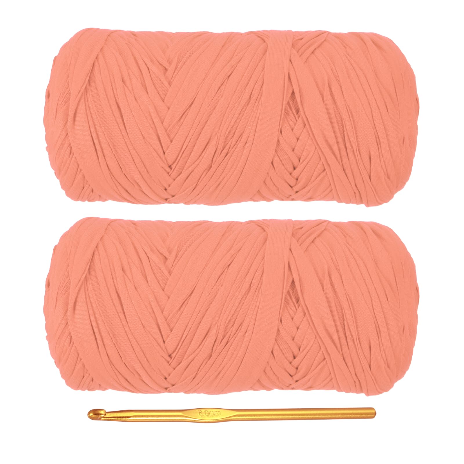 PATIKIL T-Shirt Yarn for Crocheting with 1 Crochet Hook, 2 Pack 400g/130 Yards Soft High Elastic Knitting Yarn for Beginner Crochet Bag/Basket/Home Decor(Warm Pink)
