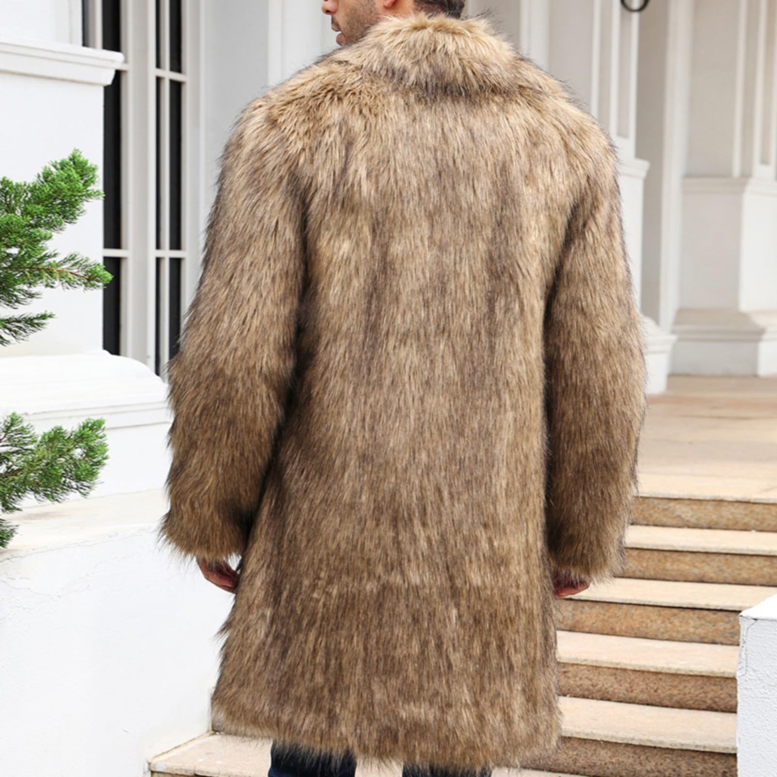 Generisch Herren Kunst Pelzmantel Winterjacke Lang Kunstpelz Mantel Reverskragen Plüsch Strickjacke Warme Felljacke Pelz Jacke Lose Wintermantel Revers Pelzjacke Jacke Männer Parka