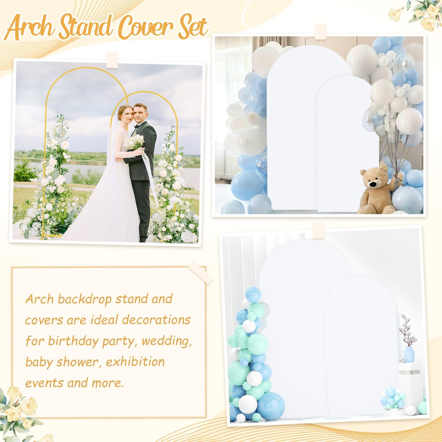 Wedding Arch Stand and White Spandex Arch Stand Cover Set 6FT 7.2FT Chiara Backdrop Stands and Arch Stand Covers Set of 2 for Bridal Baby Shower Birthday Party Banquet Decor