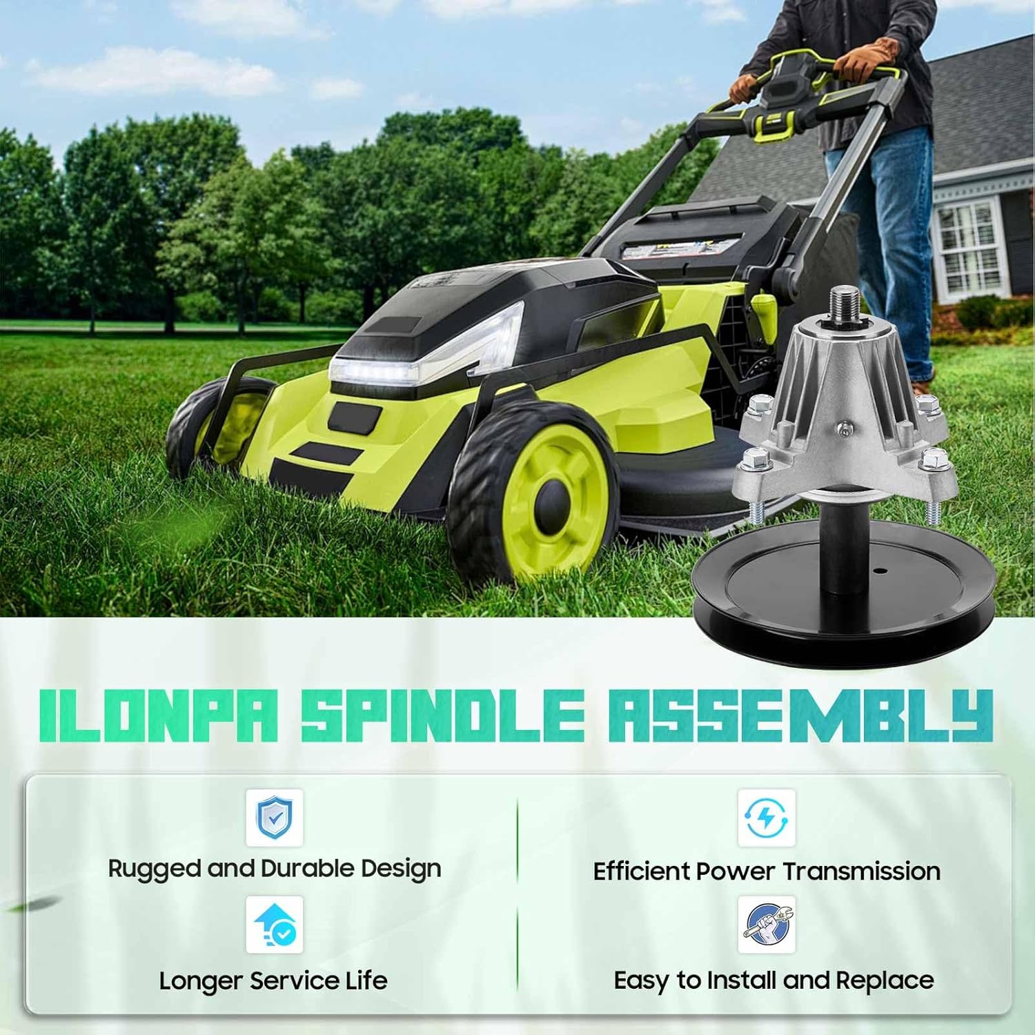 46 inch Deck Blade Spindle Belt Rebuild Kit for MTD White Huskee Yard Machines LT946G LT546G 4600H LX460 LX465 LX466, Spindle 918-0240 918-04134, Blade 942-04124 942-04125, 1/2" x 79" Belt 954-0349