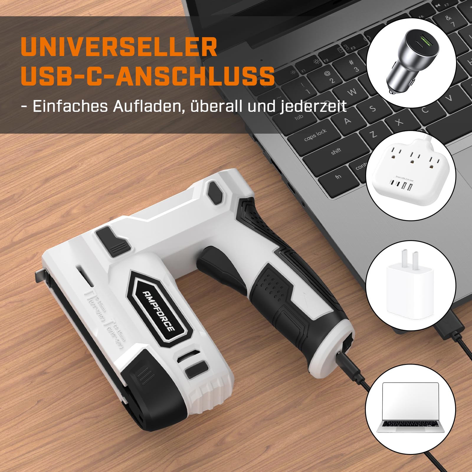 Akku Tacker, 2-in-1 Lithium-Ionen-Heftgerät, 4V Nagelgerät Set Mit Ladekabel, 1200 Heftklammern &400 Nägel, Power-Tacker für Bastelarbeiten, DIY und Polsterarbeiten