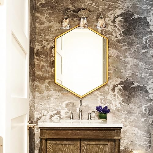 Miniatura 4 de DANSEER Lámpara de tocador vintage rústica para baño, aplique de pared de 3 luces con pantalla de vidrio ámbar