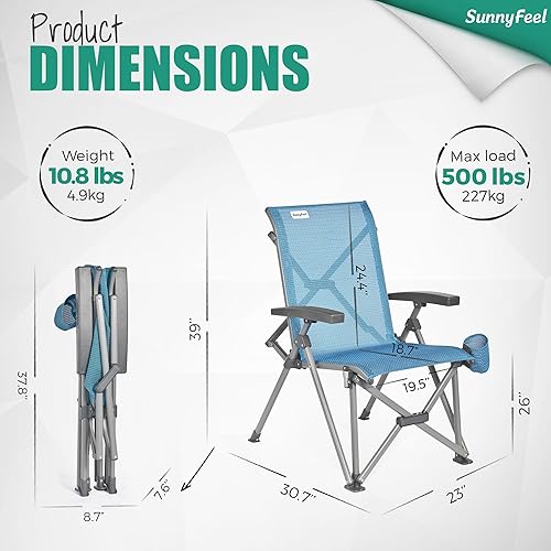 Miniatura 3 de SUNNYFEEL Silla ergonómica de campamento con respaldo alto, silla plegable resistente de 500 libras, silla de campamento portátil resistente a los