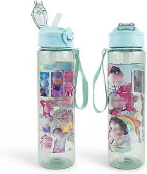 K Pop Water Bottle for Girls, Green Reusable Plastic Water Bottle with Straw for Sports and Travel Drinkware Merch Gift for Girls Fans Teens Party Birthday