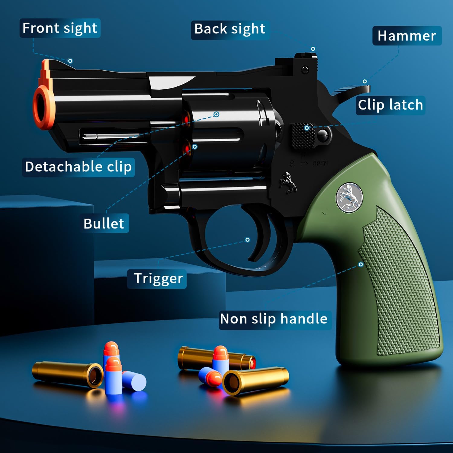monochildoing Foam Blaster Revolver with labeled parts