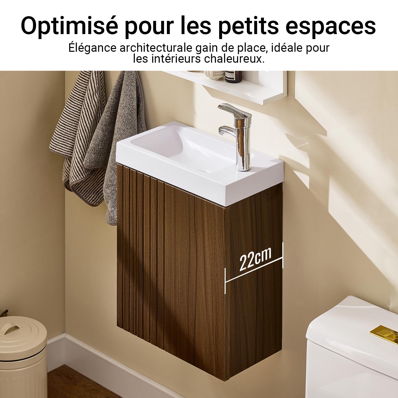 SoBuy Meuble Sous Lavabo Suspendu pour Salle de Bain avec Vasque Compact - Rangement Colonne Petite Taille pour WC Style Moderne 40x22x56cm BZR196-BR