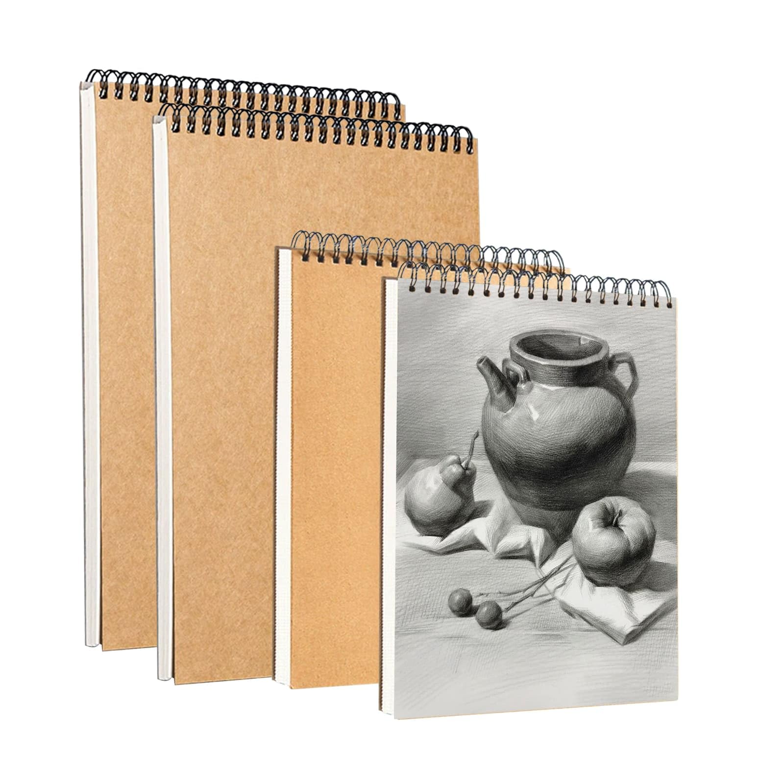 Dyuee Kraft A4+A5 Sketch Pads Drawing Pad Spiral Bound Hardcover Sketchbook, 4-Piece Set Blank Spiral Sketchbook For Drawing, Memo, Graffiti & Artists