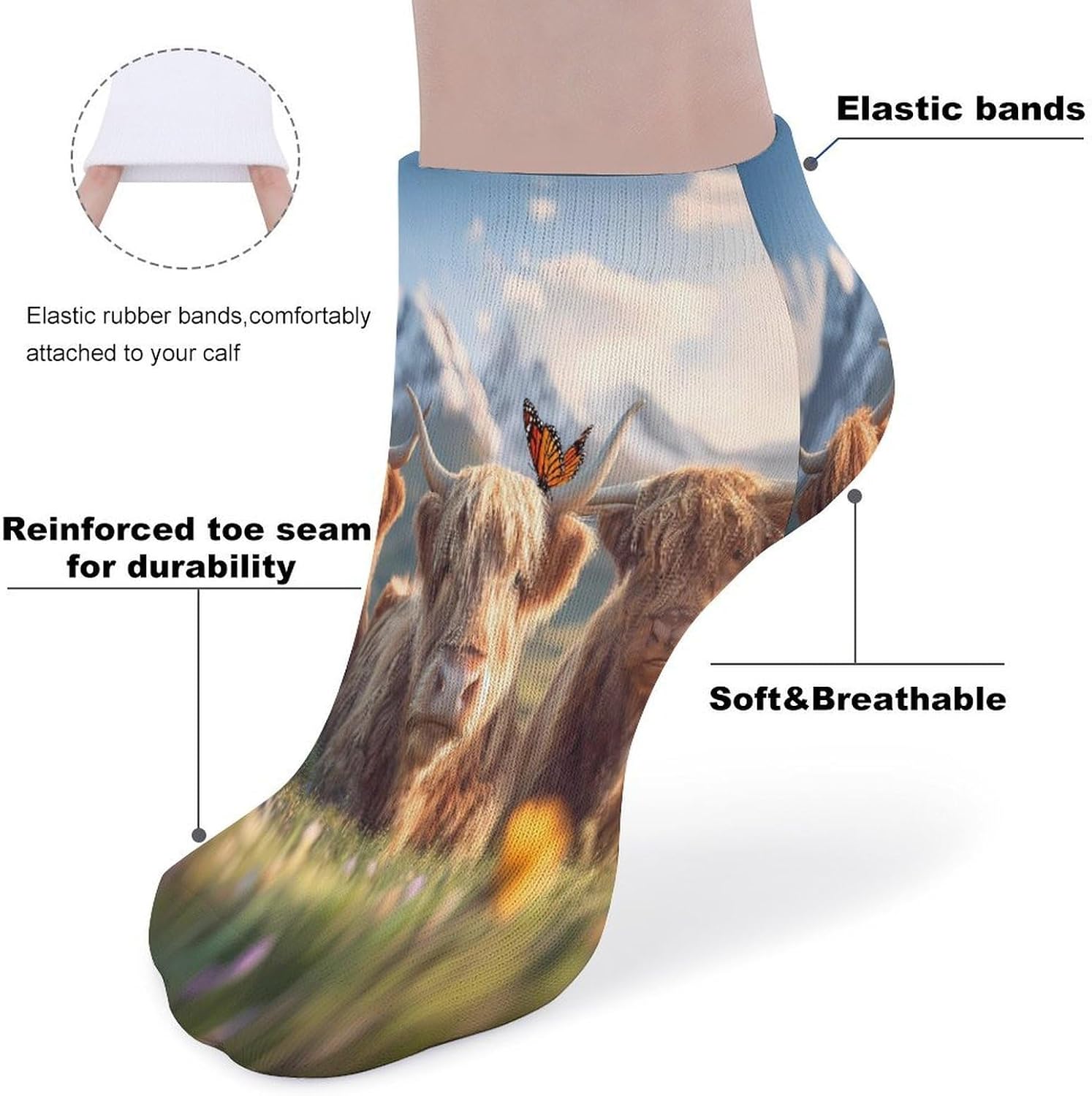 Highland Cow Cattle Socks for Men Women 5 Pairs Ankle Socks