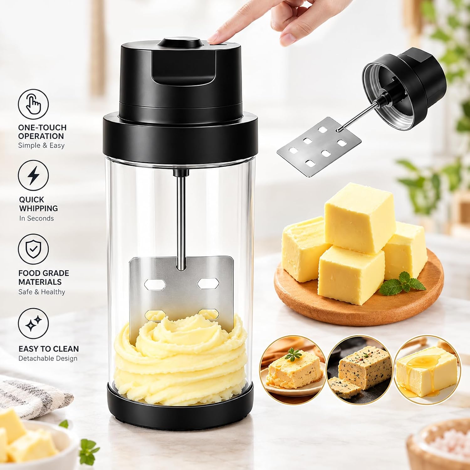 Electric Butter Churn ，One-Touch Butter Maker with 34 Oz Glass Jar