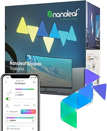 Nanoleaf Shapes LED Wall Lights - RGBW 16M+ Colors, Dimmable, Smart Home Kit (Triangles, 7 Pack)