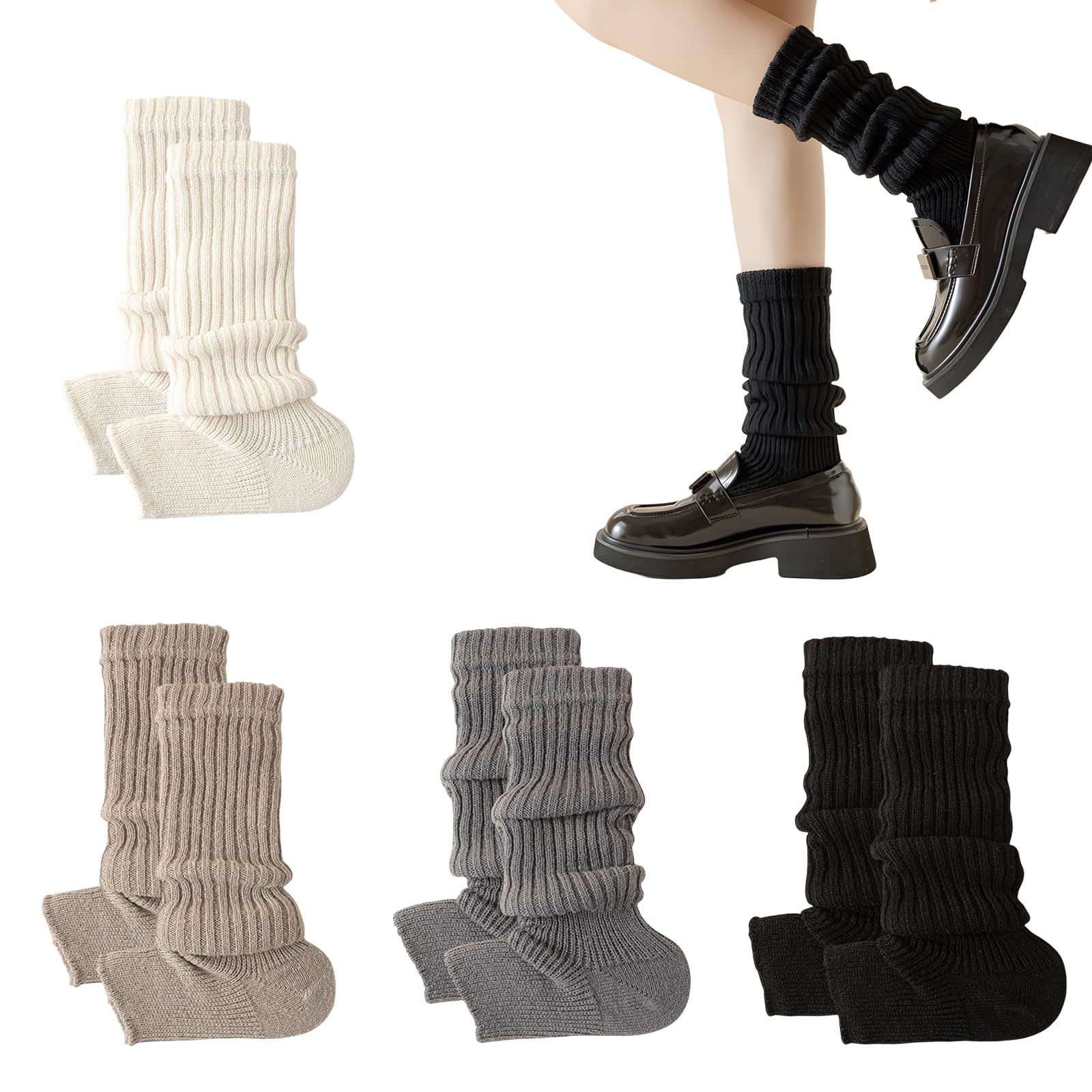 Meunhy 4 Pairs Leg Warmers Ladies,Winter Knit Ribbed Ankle Warmers,Ribbed Knit Legwarmers for Women Girls,Yoga Ballet Ice Skating Accessories in Autumn & Winter