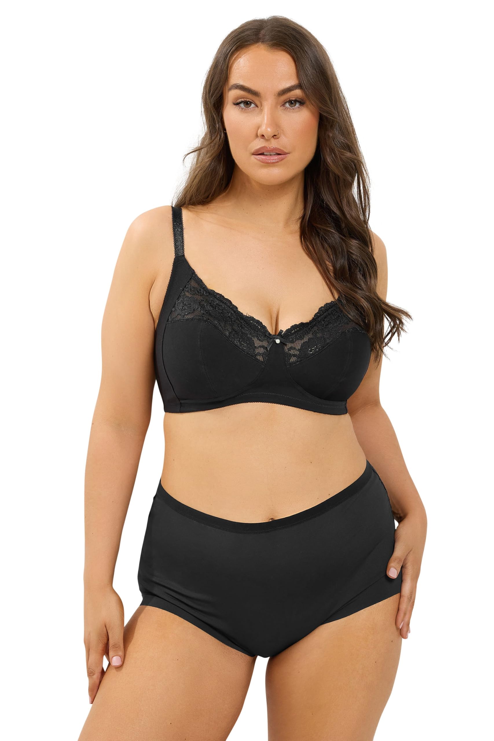 Yours Women's Black Curve Cotton Lace Trim Non-Padded Non-Wired Bra - Plus Size Curve