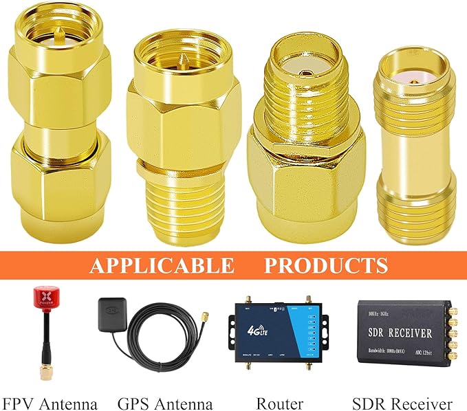 Kit de 6 adaptadores SMA CNARIO, macho/hembra, dorado miniatura 5