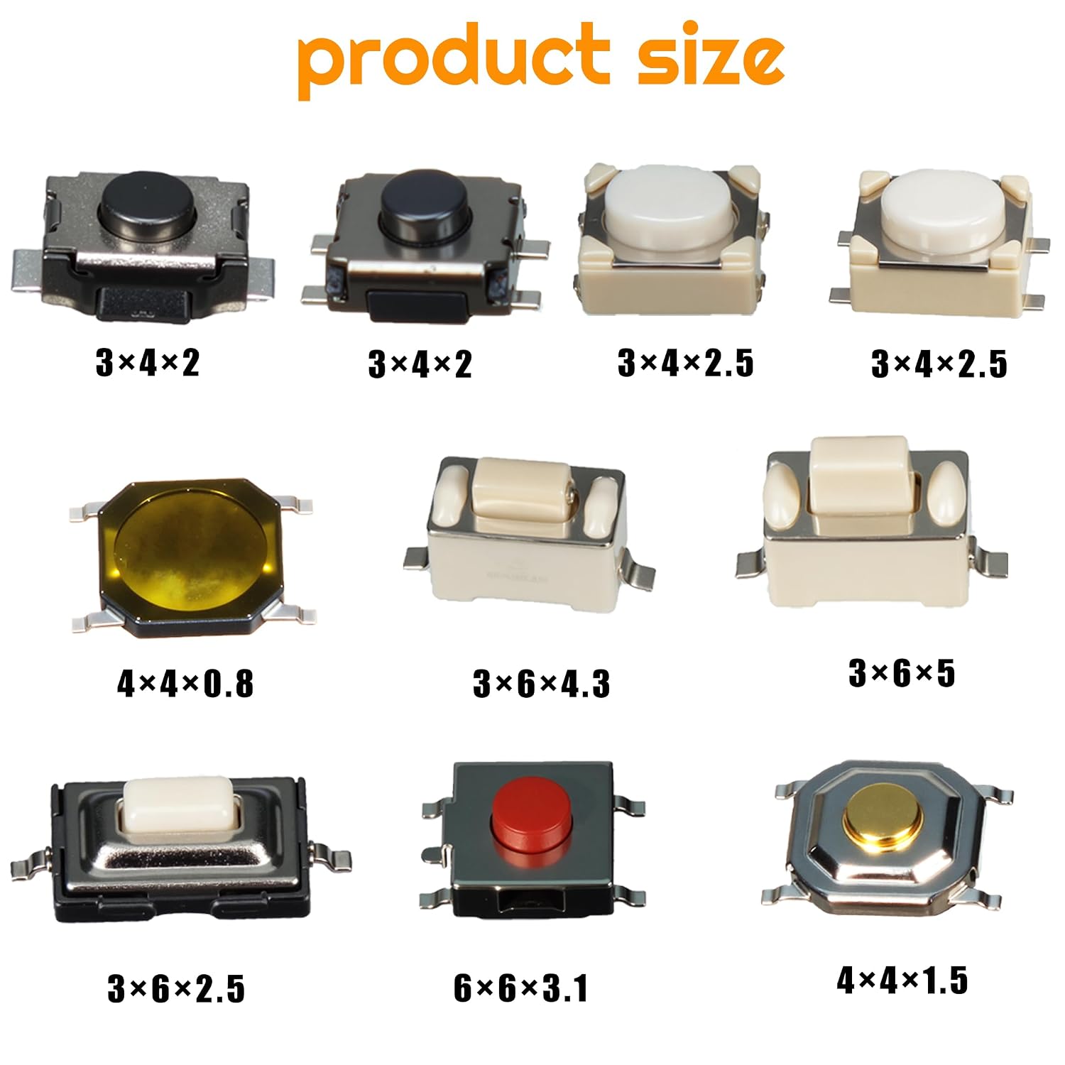 460pcs Tactile Push Button Switch Set, 8 Values (6x6mm) Momentary Tact Switches with 7 Color Button Caps, for Electronics, PCB Prototyping, DIY Projects