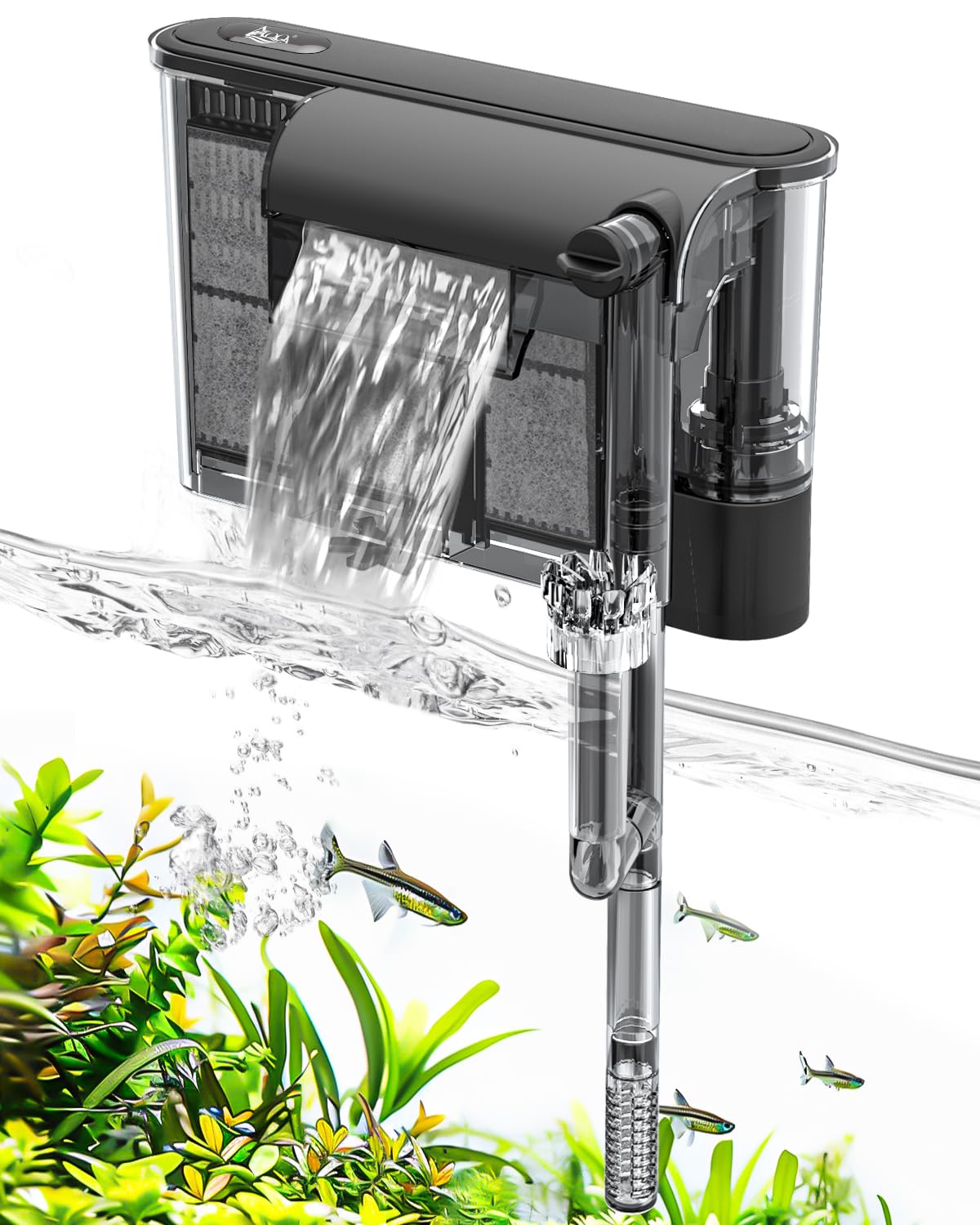 AQQA - Filtro externo para acuario, 480 l/h, bomba de acuario exterior silencioso, 3 en 1, flujo ajustable para colgar en el filtro acuarios de 30 a 60 L, 5 W