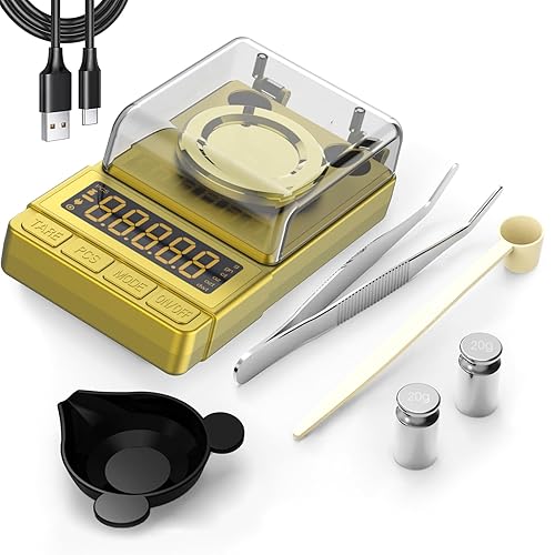 MAXUS Báscula de miligramo de oro de 3.53 oz x 0.00 oz, báscula digital de mgpolvo para joyería, laboratorios de recarga, incluye peso de