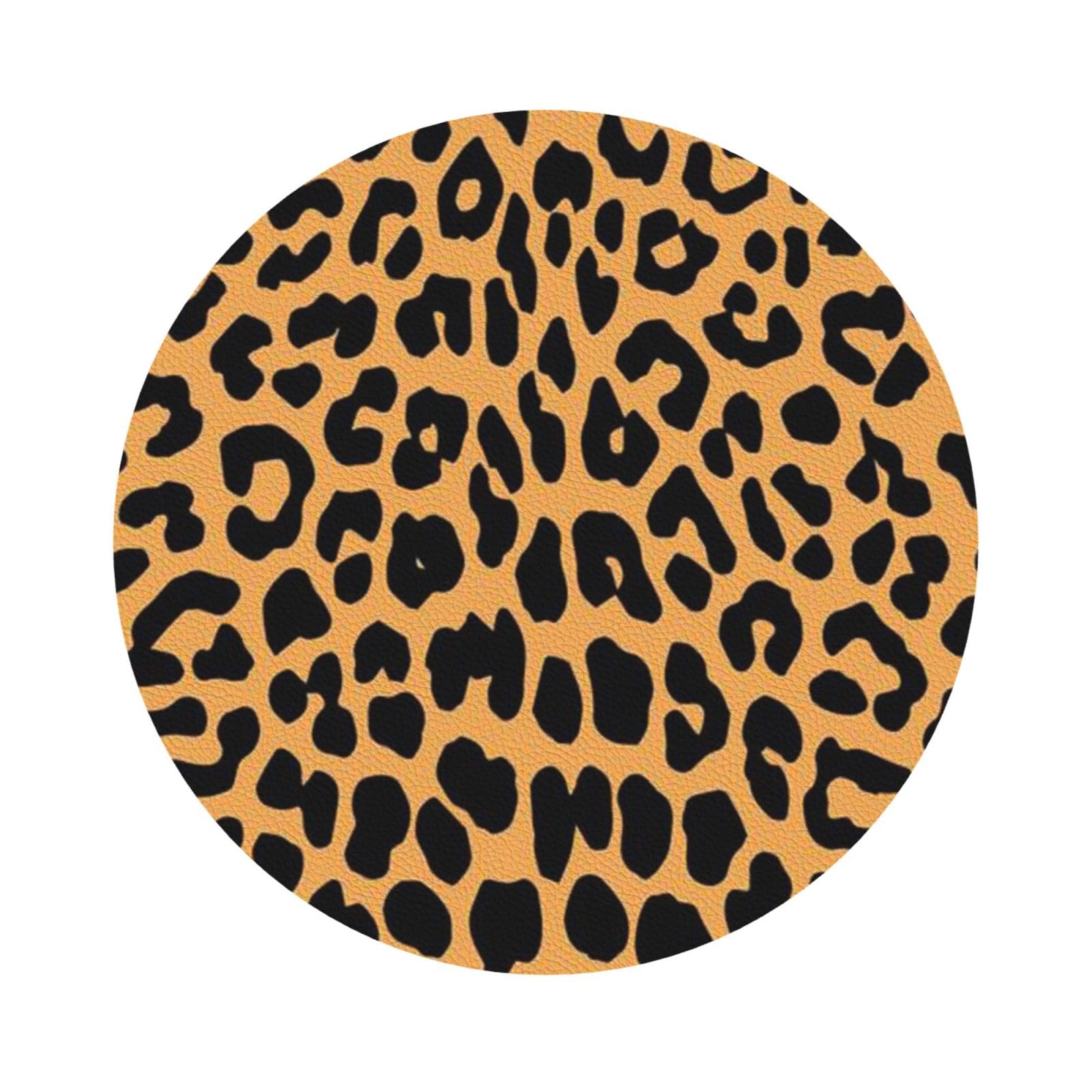 Leopard print PU Leather Coasters Set of 6 Round Drink Coasters