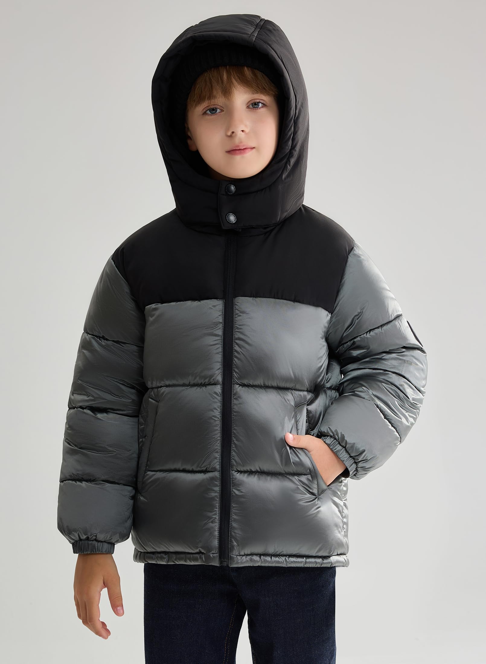 SOLOCOTE Jungen Wintermantel Schwer Wasserabweisend Kapuzen Steppjacke Dick Glänzende Oberbekleidung Kinder Winterjacke