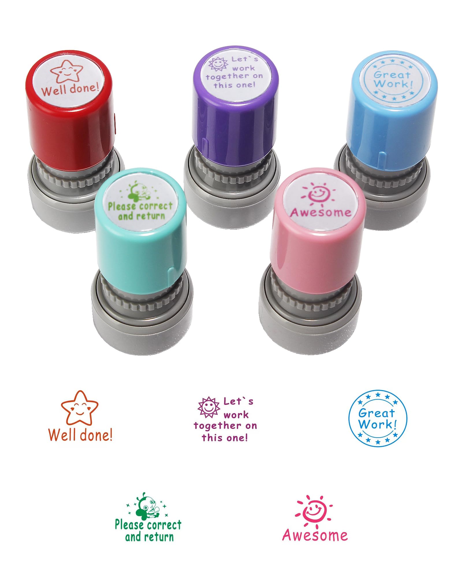 Juqumty 5Pcs Self-Inking Teacher Stamps Rubber Stamp - Multicolor