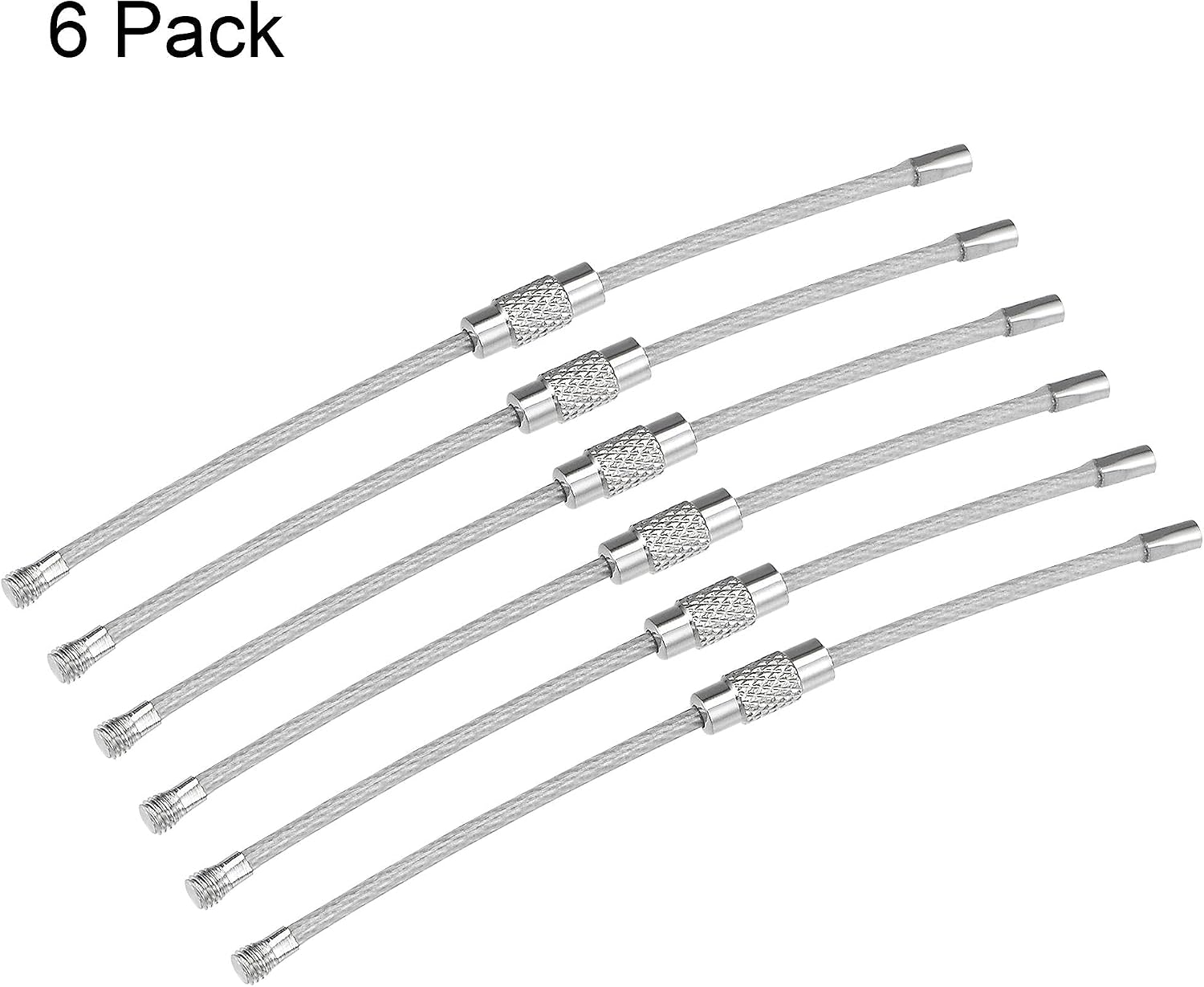 uxcell Wire Keychain 90mm Length Key Ring Loop Cable for Handbag Lanyard Zipper, PVC Coated Stainless Steel, Silver, Pack of 6 image 2