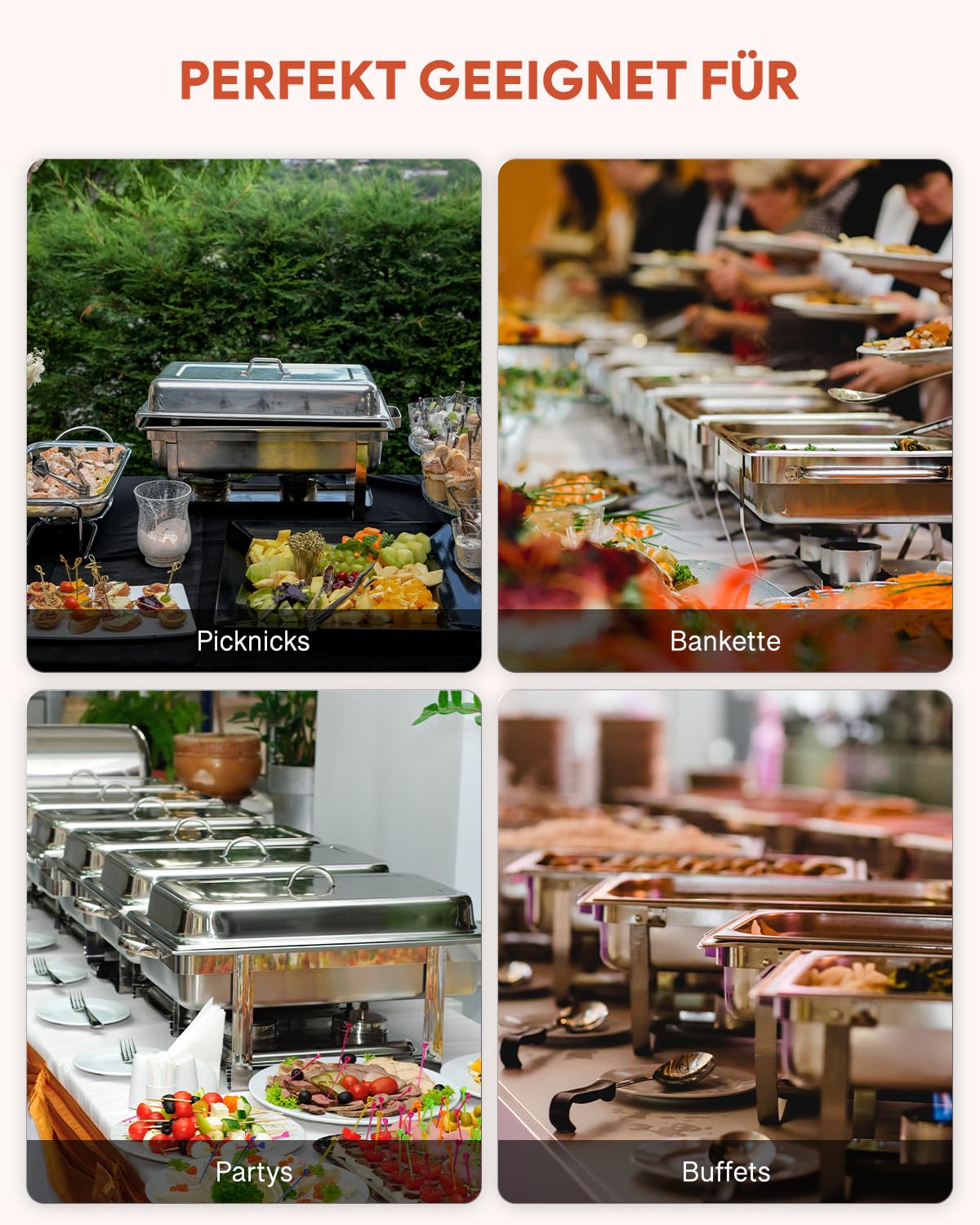 Wilprep Chafing Dish Speisewärmer 9L 2pcs Edelstahl Warmhaltebehälter Wärmebehälter Edelstahl Buffet-Set für Catering Buffet und Party