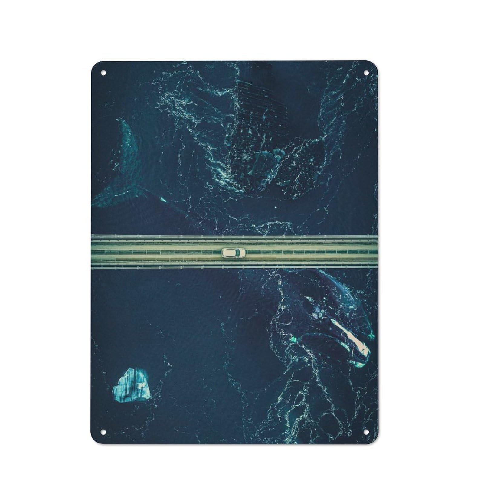 Junmoney Bridge And Whale Metal Wall Sign 40X30cm Featuring For Garage Or Workshop, Suited To Diy Enthusiasts