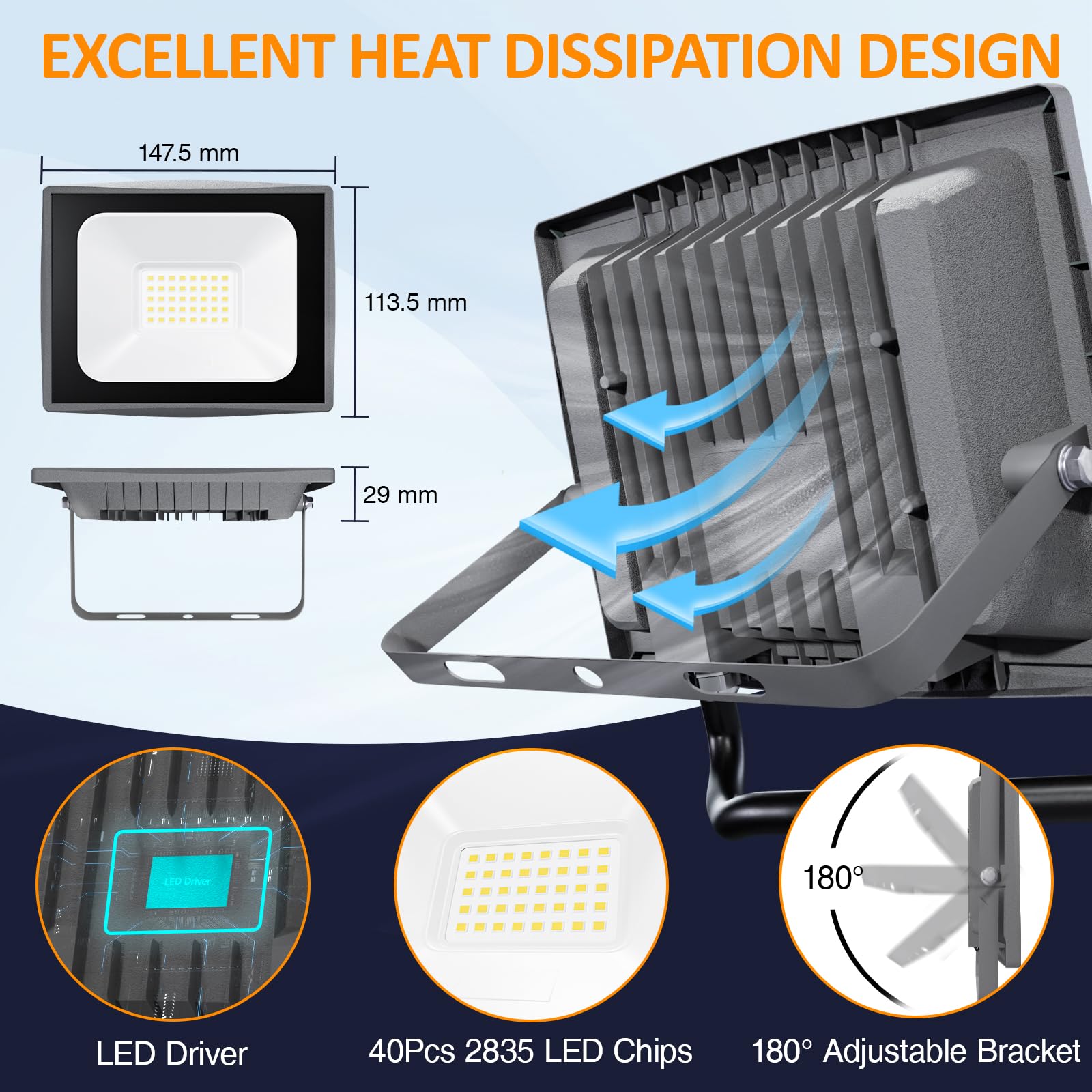 HOOLED Faretto LED da Esterno 30W, 3000ml, 6500K, 120° Raggio, Impermeabile IP65 Faretti a LED da Esterno, Faretti Led Lampada da Esterno Per tetto giardino cortile cancello garage (30w - 1 Pezzi)