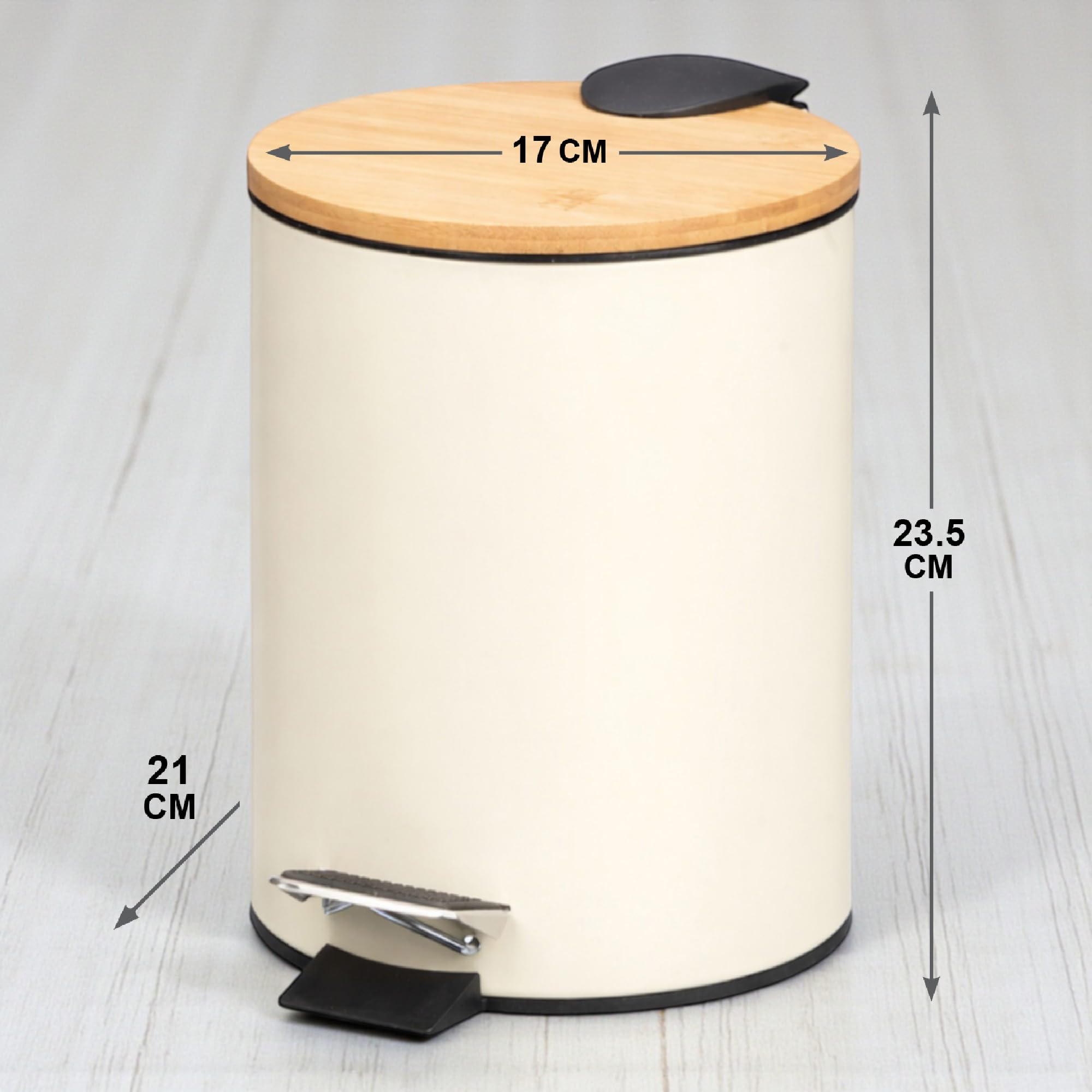 TIENDA EURASIA – Papelera Baño | Metal + Tapa de Bambú | Capacidad 3L | Medidas 17x21x23.5 cm y Cubo Interior 16.8x16.8x18.2 | con Pedal (Beige) - 4