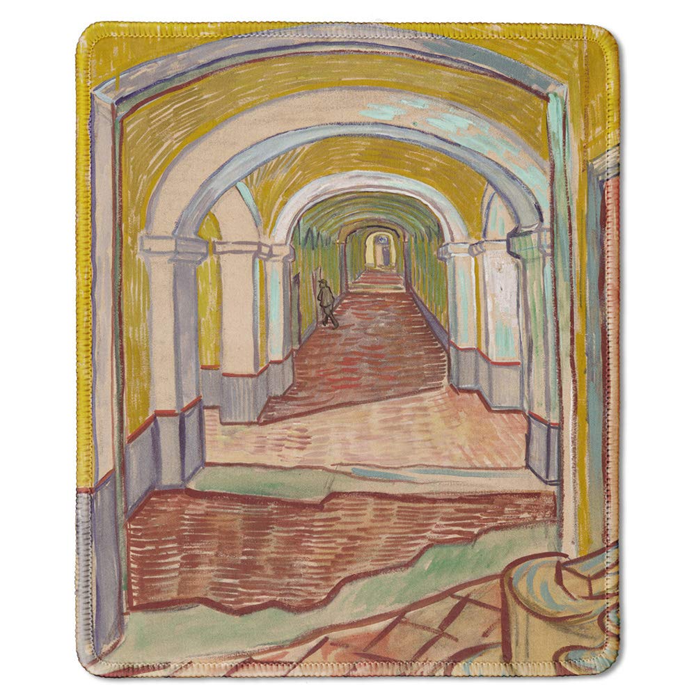 dealzEpic - Art Mousepad - Natural Rubber Mouse Pad with Famous Fine Art Painting of Corridor in The Asylum by Vincent Van Gogh - Stitched Edges - 9.5x7.9 inches