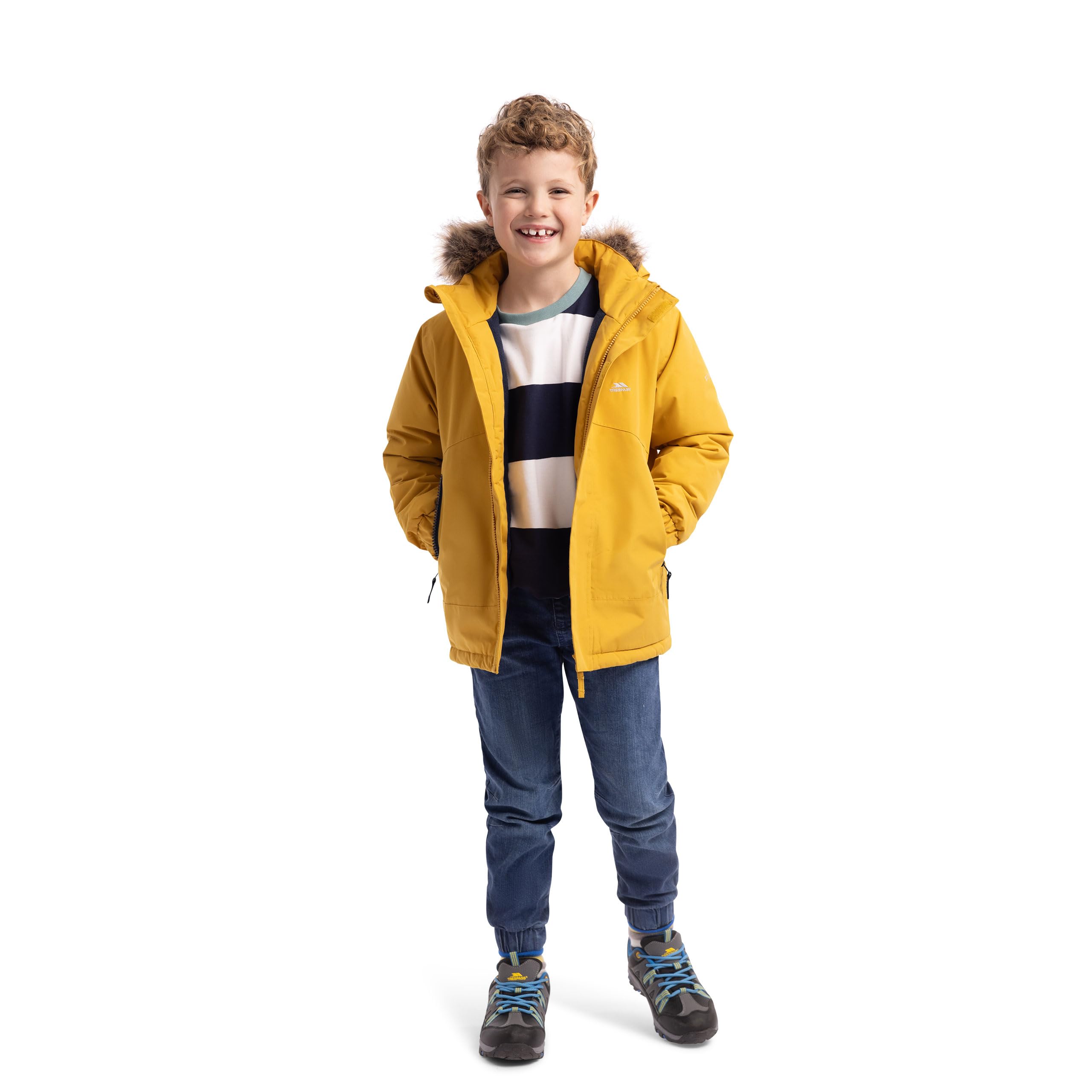 Trespass Unisex Kids Honeybee Kids Padded Jacket Wyald - Padded Waterproof Raincoat For Kids With Detachable Hood & Removable Fur Trim, Taped Seams, 2 Zipped Pockets