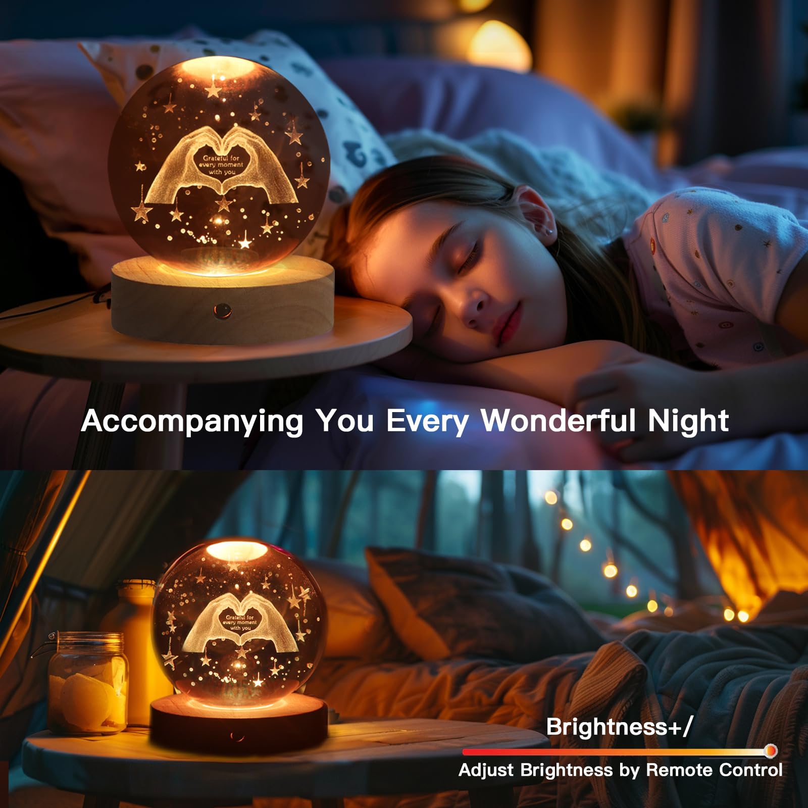 youglatt 3D Crystal Ball Night Light 16 Colors 4 Modes Remotely Controlled Night Light Room Decor Funny Anniversary — view 3