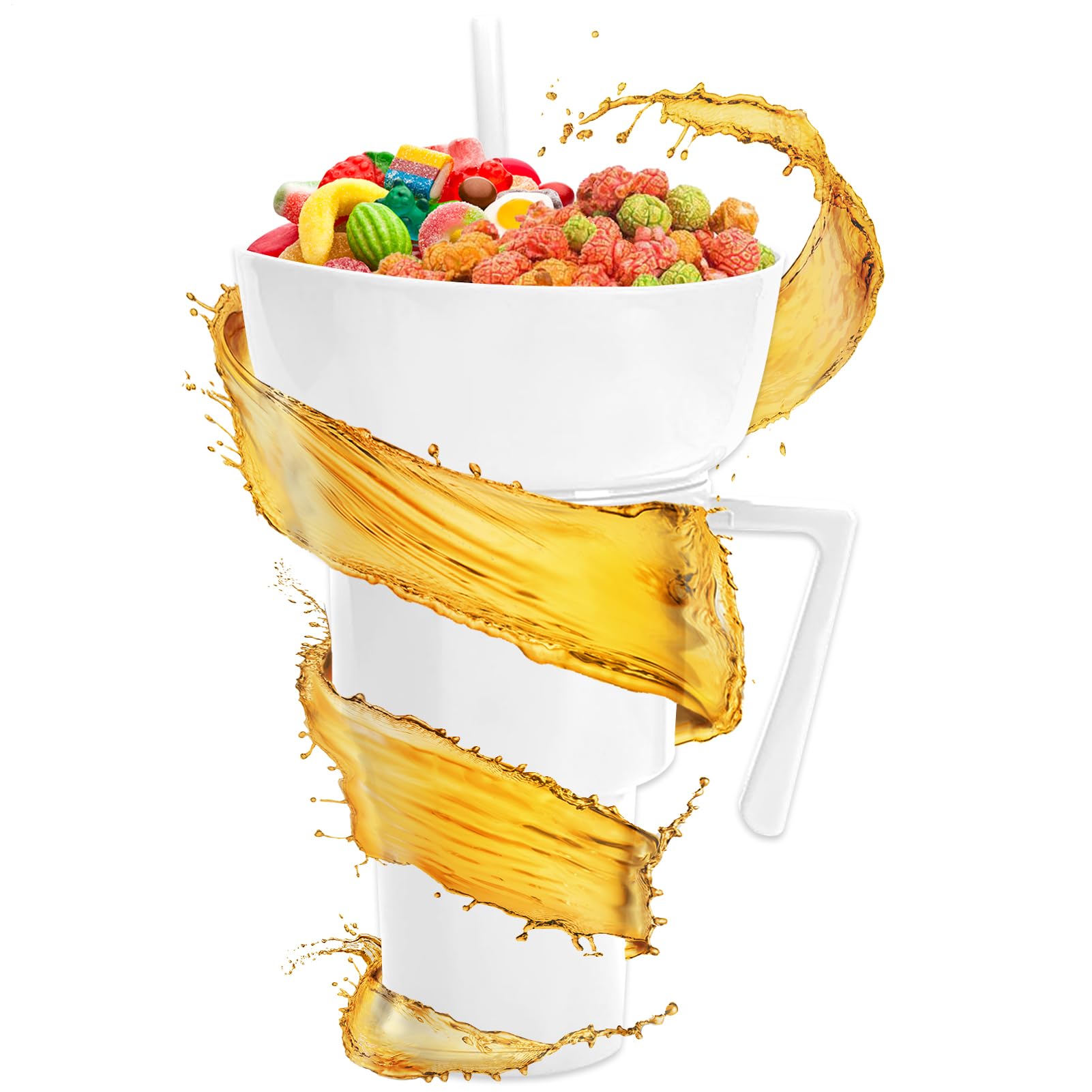 Snack Drink Cup,Kids Snack Container Drink Cup with Straw - Beverage Food Container for Travel Milk Tea Juice Candy Chips Popcorn Fruit School Camping Beach