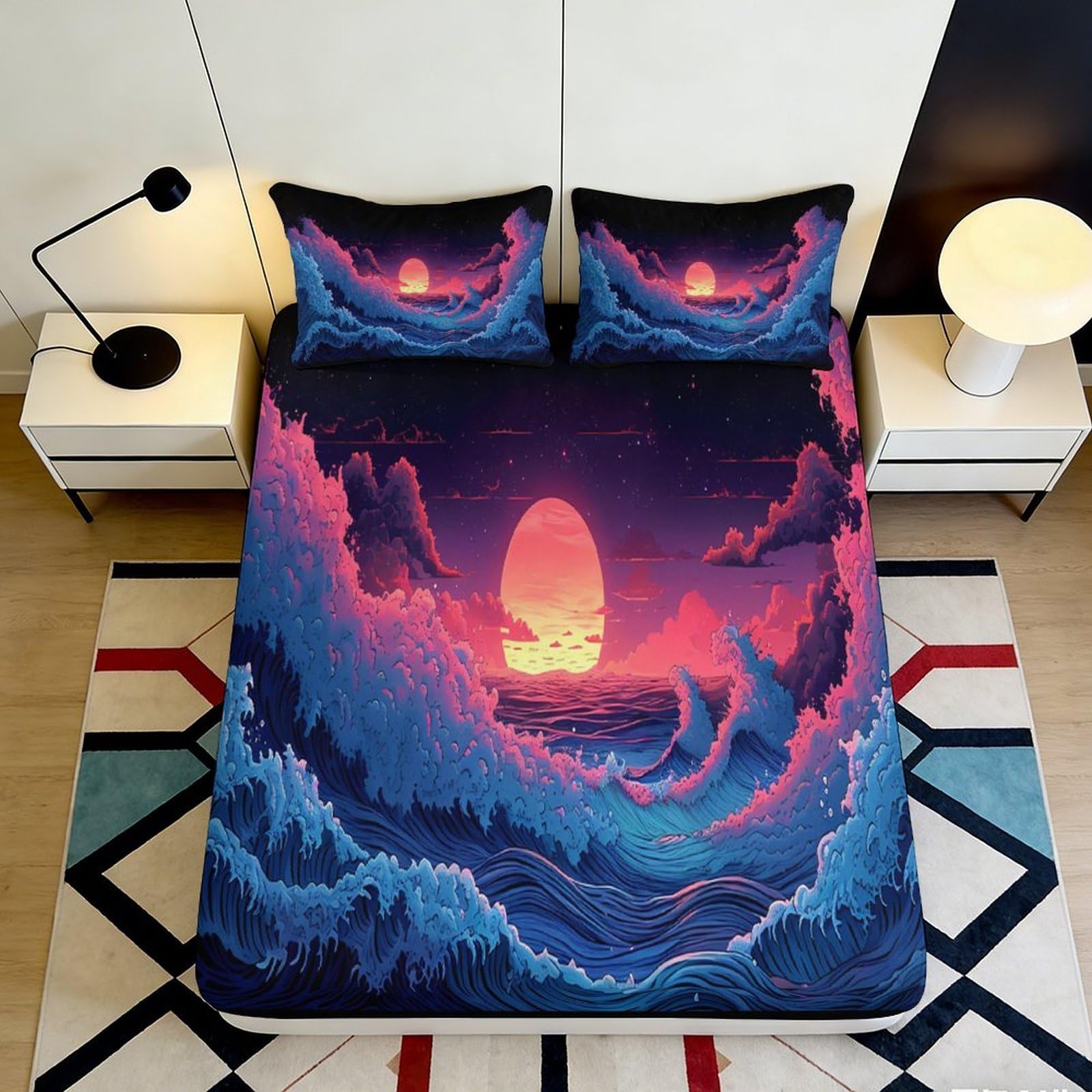 K1r3d9e5 Style-6 3D Printed Sunset Mountain Fitted Sheet Microfiber Soft Breathable Ocean Wave Mattress Cover For Bedroom Dorm Decor 90X200x25cm