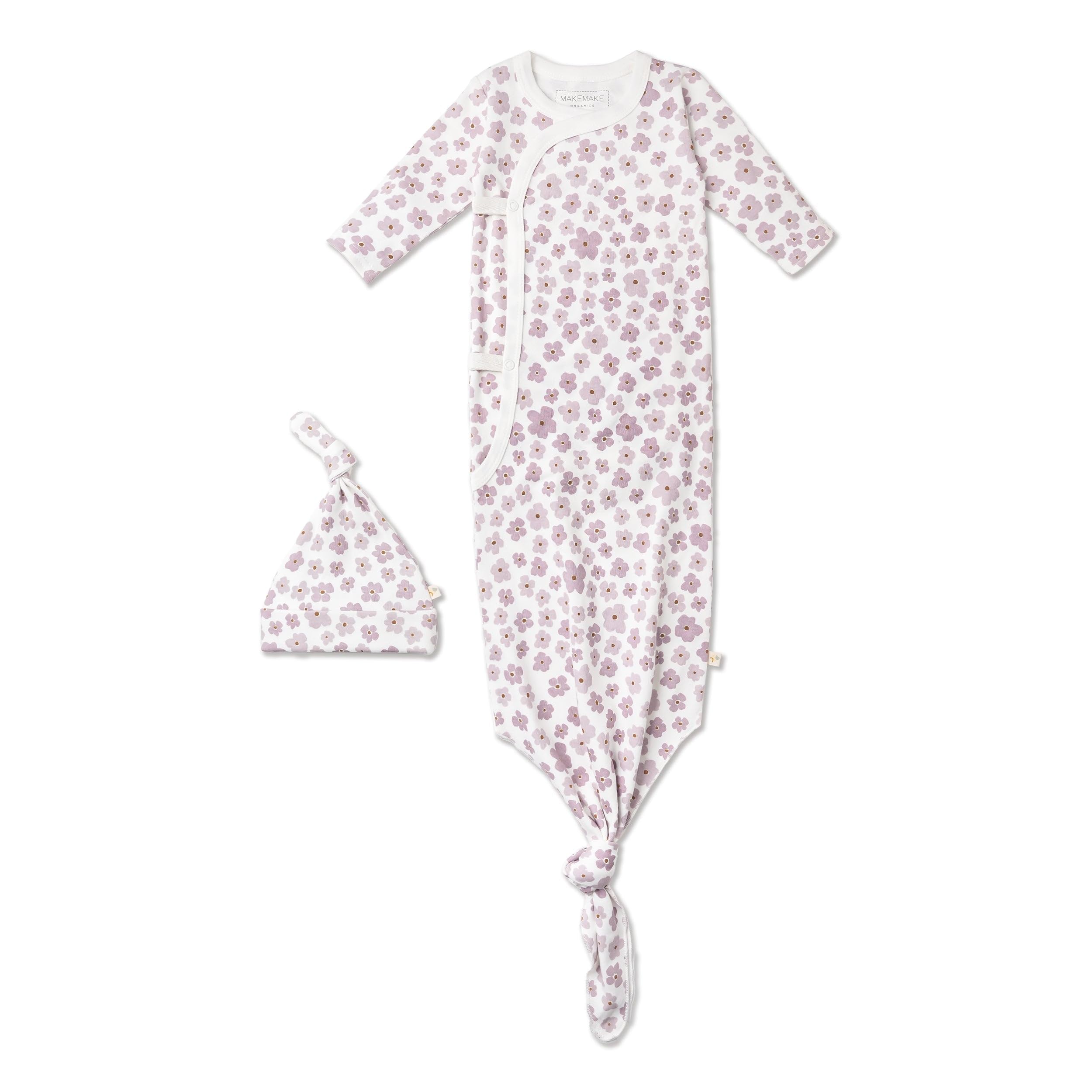 MakeMake Organics GOTS Certified Organic Cotton Kimono Knotted Blanket Tie Swaddle Hat Set Mittens Baby Boys Girls