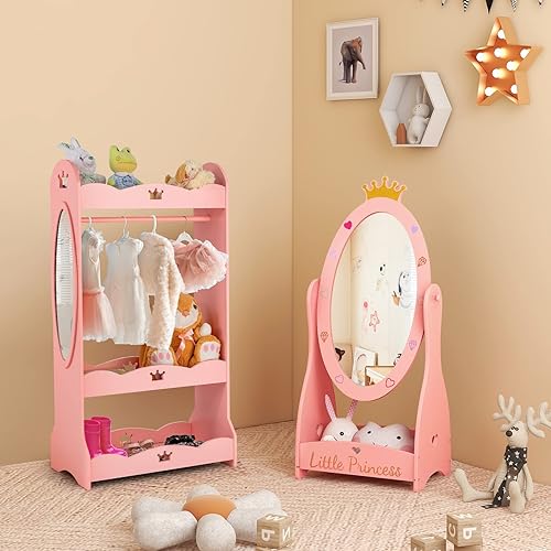 Miniatura 27 de Costzon Juego de tocador para niños, juego de tocador para niñas con espejo y taburete, tocador de maquillaje de princesa con cajón, tabla de