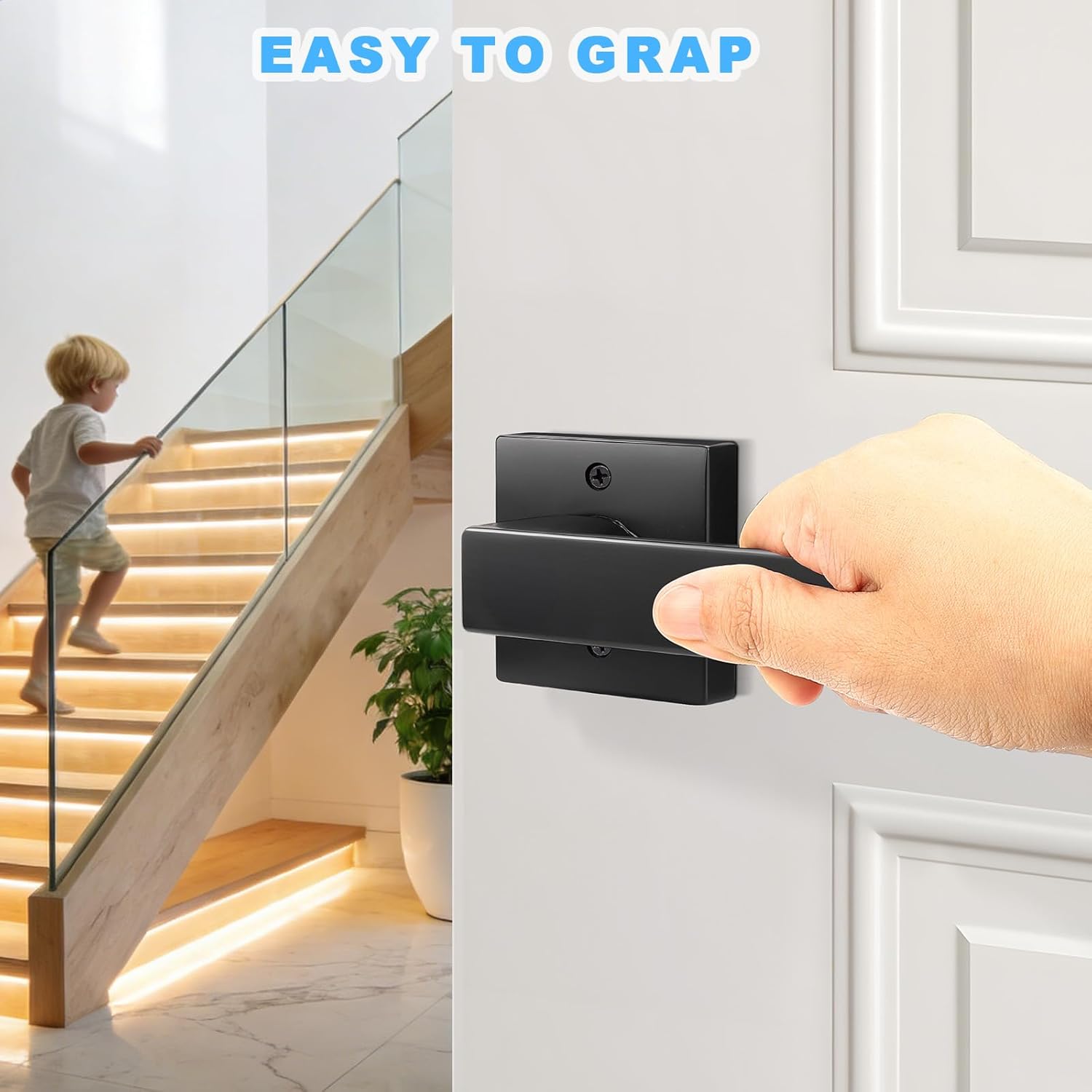 4 Pack Dummy Door Levers Black Door Handles for Closets French Doors Heavy Duty Square Dummy Door Lever Non-Turning Single Side Pull