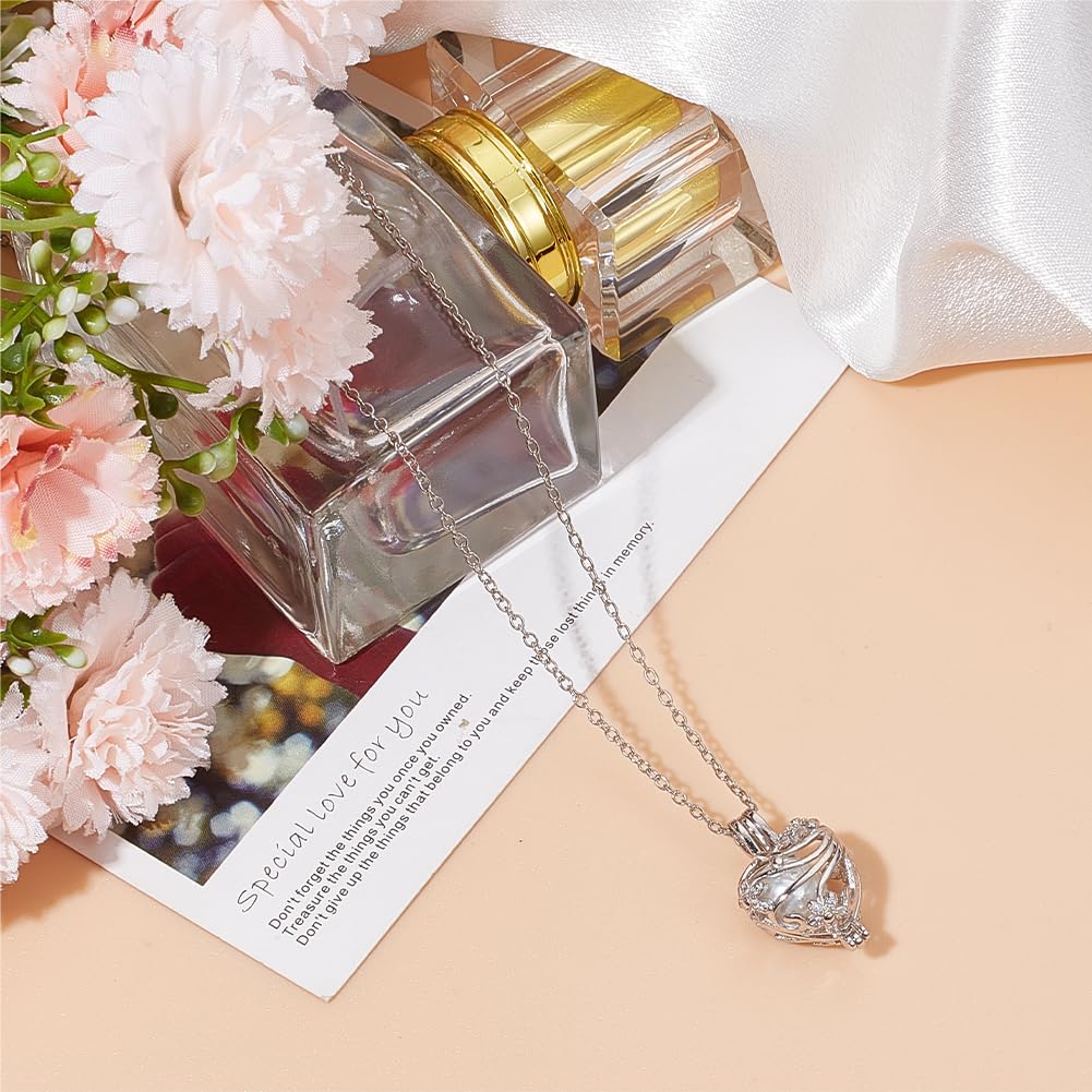 Beebeecraft 1 doos met hartvormige kooi, sterling zilver, kubische zirkonia, transparant, liefde met bloem, parels, kooi voor lege kralen, kogelhanger, kabelinstelling voor doe-het-zelf sieraden