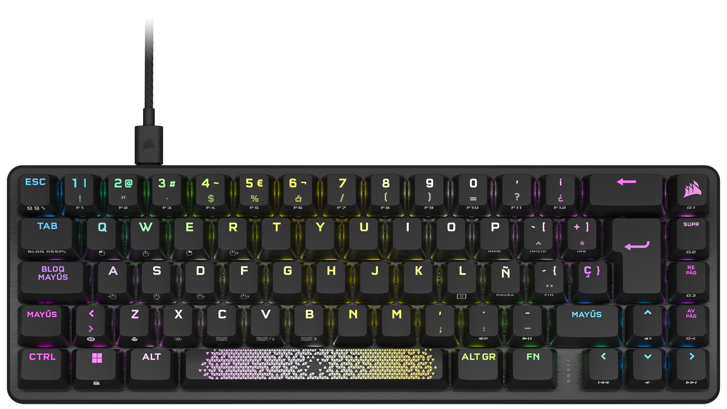 Corsair K65 Pro Mini RGB 65% Teclado con Cable para Juegos - Negro | QWERTY ES, Óptico-Mecánico, Interruptores OPX, Teclados PBT Double-Shot, Compatible con iCUE
