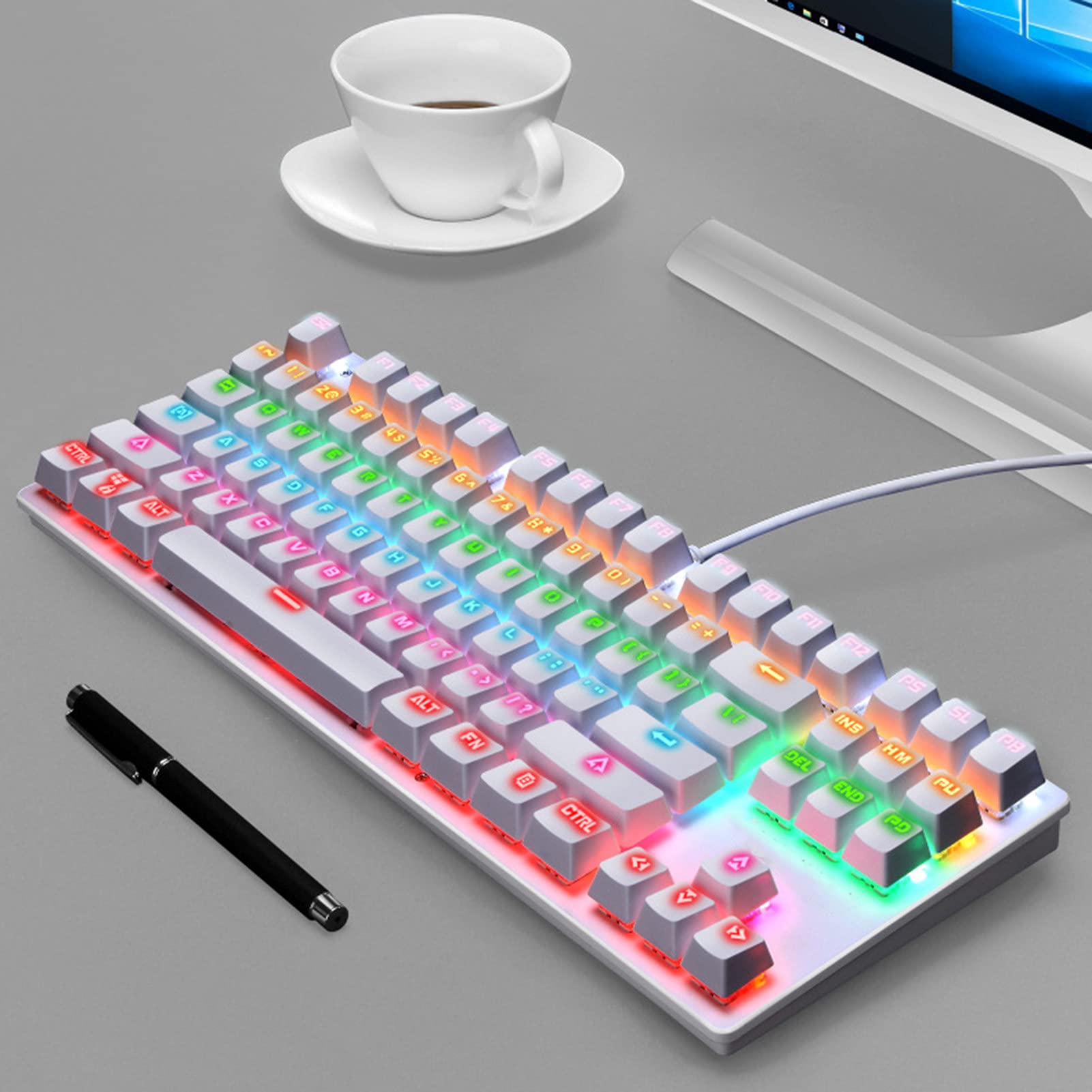 ADITAM Adattatore K550 87 Tasti USB cablatoRetroilluminazione Blu Switch Gaming Tastiera Meccanica Periferiche per Computer Double The Comfort