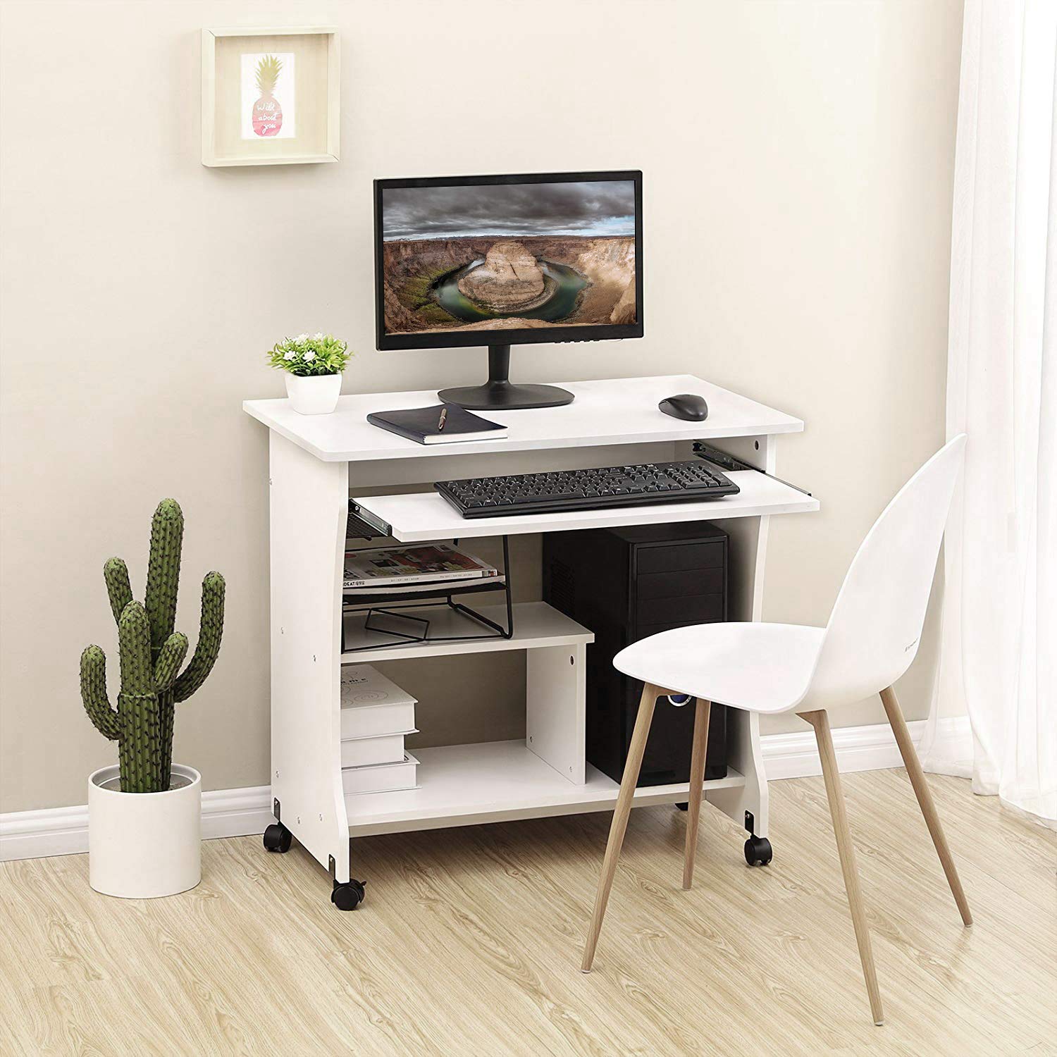 VASAGLE Mobile Computer Desk, Sturdy Home Office Desk for Small Spaces